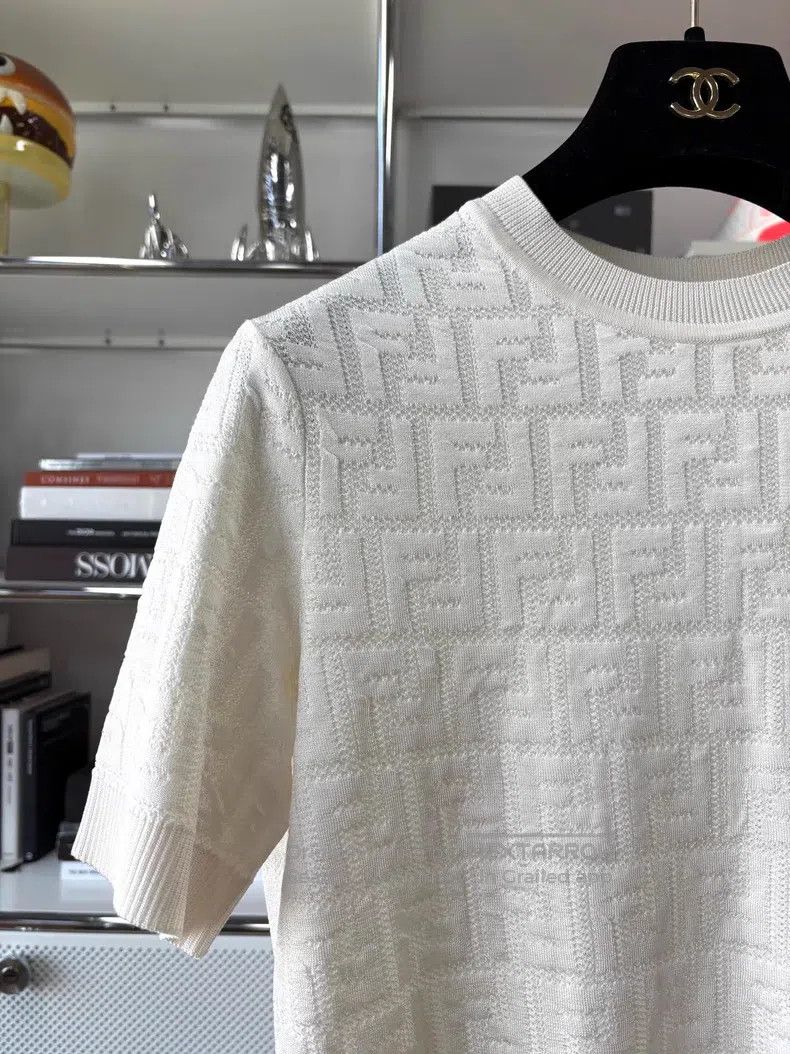 Fendi Fendi White Double F Logo Round Neck Knit T-Shirt Size XS / US 0-2 / IT 36-38 - 2 Thumbnail