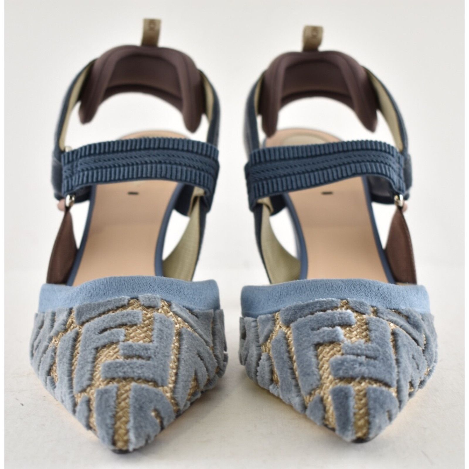 Fendi Fendi Colibri Lite 85mm Blue Velvet Beige FF Logo Pump 39 Size US 9 / IT 39 - 8 Thumbnail