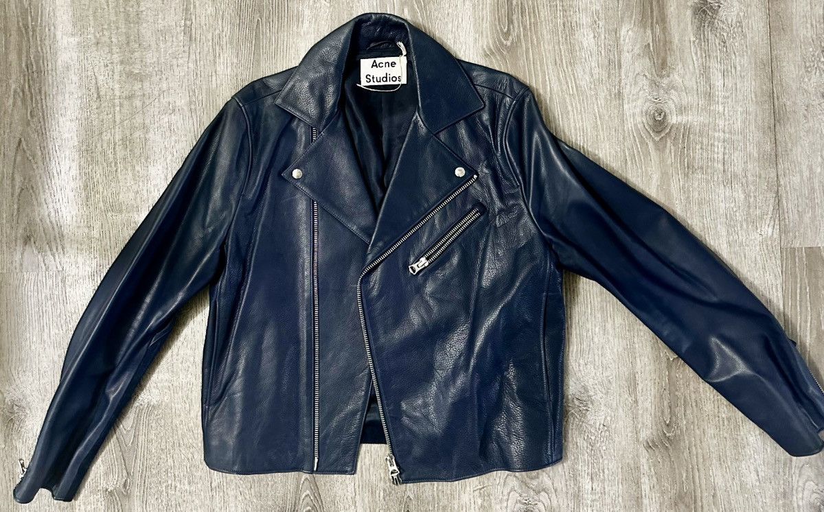 Acne Studios Navy Leather Jacket Size US XL / EU 56 / 4 - 1 Thumbnail