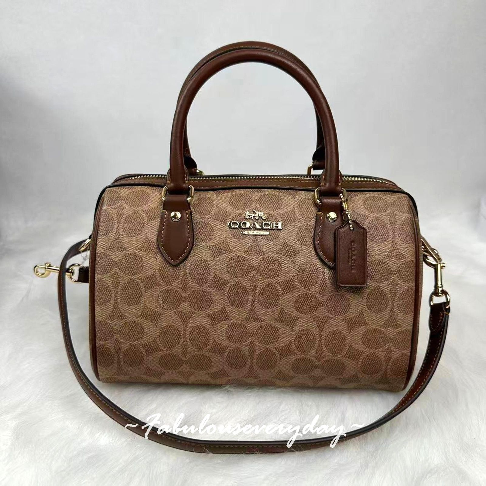 Coach Rowan Satchel Signature Canvas Gold/Tan/Brown CV961