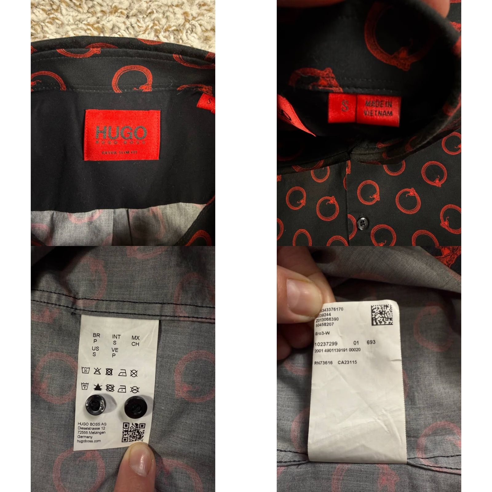 Hugo Boss HUGO BOSS Shirt Men Extra-Slim Long Sleeve Black Button-Up Small Size US S / EU 44-46 / 1 - 8 Thumbnail