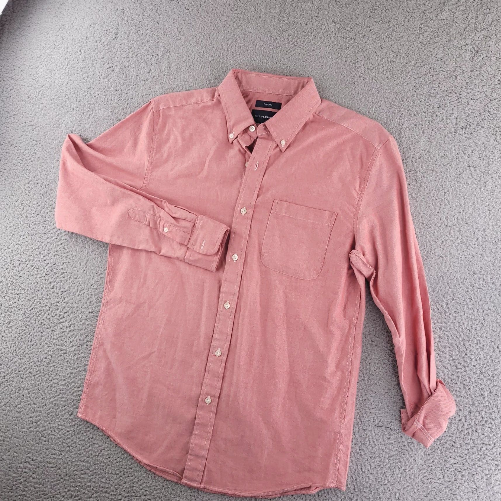 Pinko Saddlebred Shirt Mens Medium Oxford Long Sleeve Button Red Pink Cotton Salmon Size US M / EU 48-50 / 2 - 2 Thumbnail