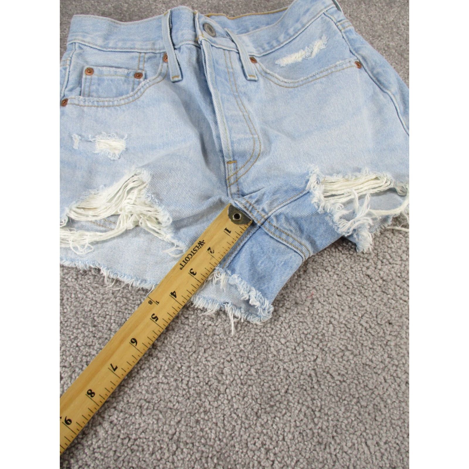 Levi's Levi's 501 Shorts Womens 24 Light Wash Denim Distressed Button Fly Cut Offs - 90s Classic, Blue, Regular, Casual Womens Shorties Size 42" / US 20 - 3 Thumbnail