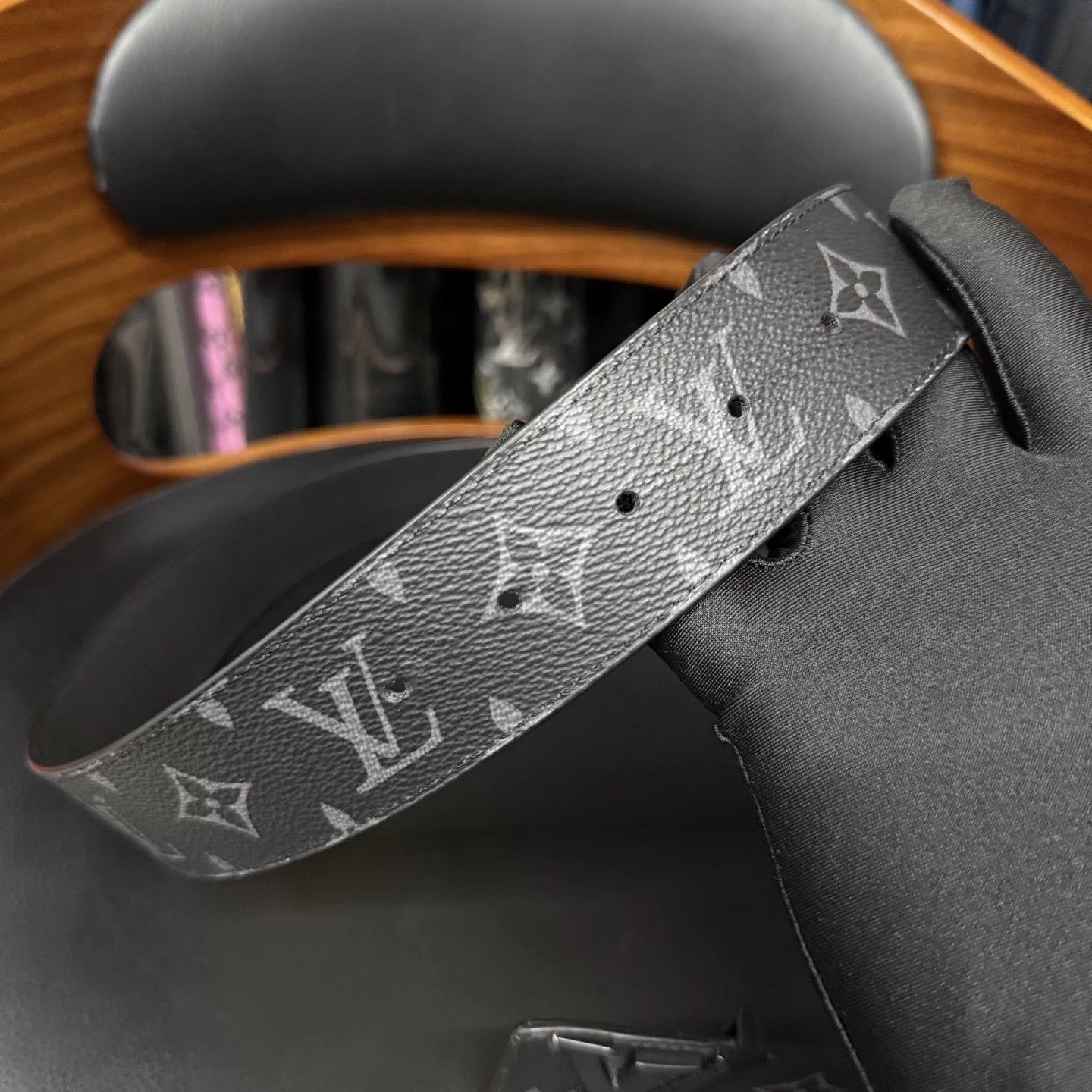 Louis Vuitton LV Black Monogram All Over Print Belt 95CM Size ONE SIZE - 6 Thumbnail