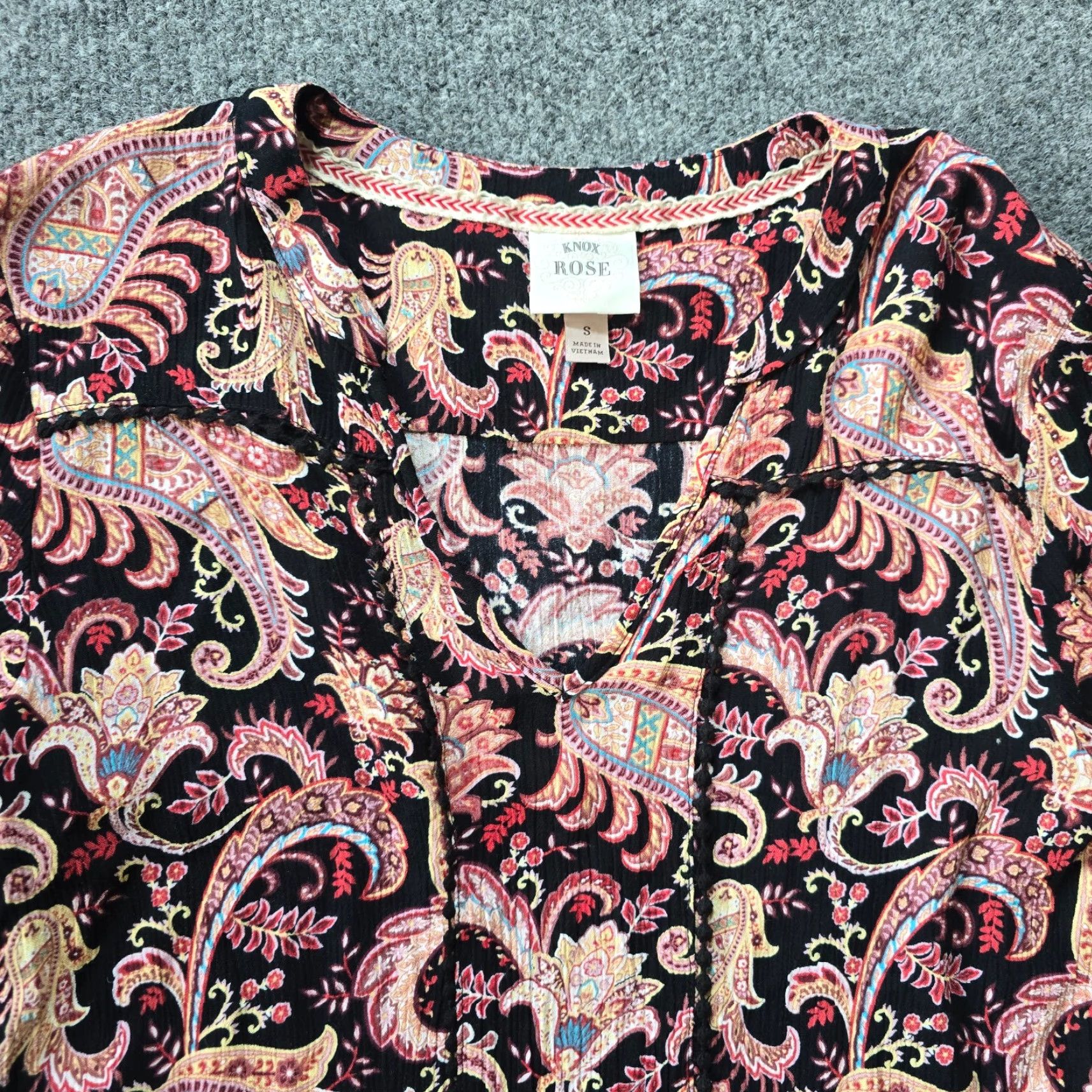 Vintage Knox Rose Dress Womens Size Small Black Yellow Paisley Peasant A Line Casual Size S / US 4 / IT 40 - 2 Thumbnail