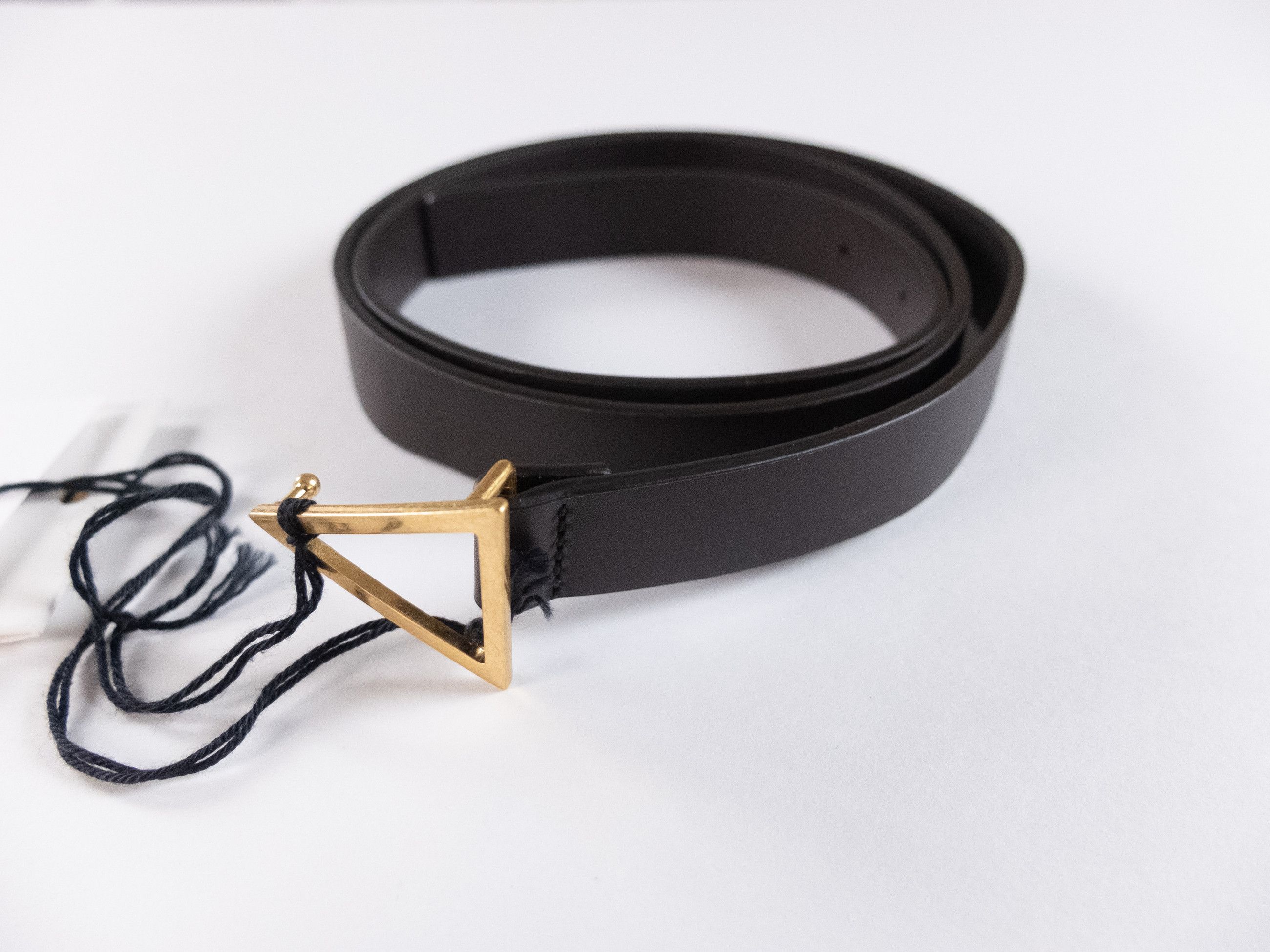 BOTTEGA VENETA Triangle dark brown fondant leather belt 90