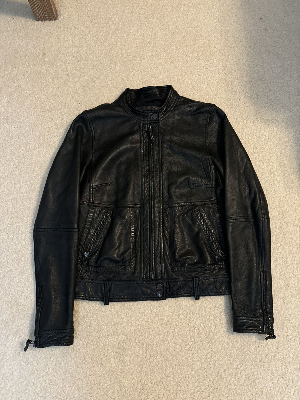 Massimo Dutti Massimo Dutti Zip Up Leather Jacket Black Size S / US 4 / IT 40 - 1 Thumbnail