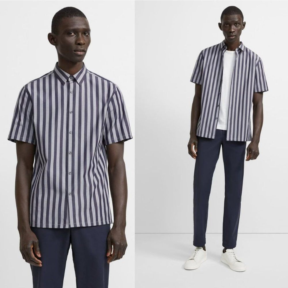 Theory New Theory Irving Short-Sleeve Shirt in Striped Cotton Size Size US S / EU 44-46 / 1 - 1 Thumbnail
