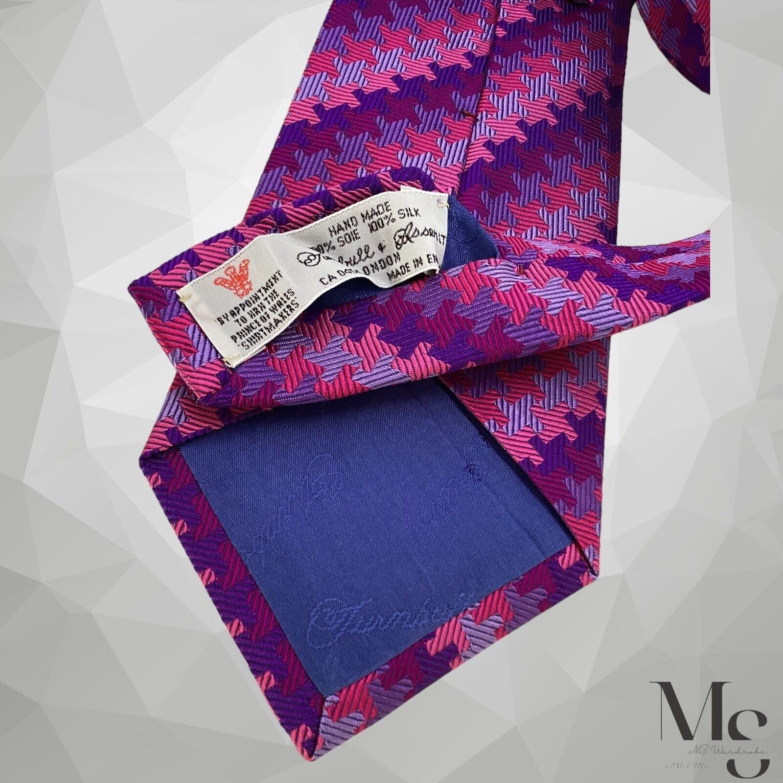 Turnbull & Asser TURNBULL & ASSER Purple Puppytooth Silk Tie Made In England Size ONE SIZE - 5 Thumbnail