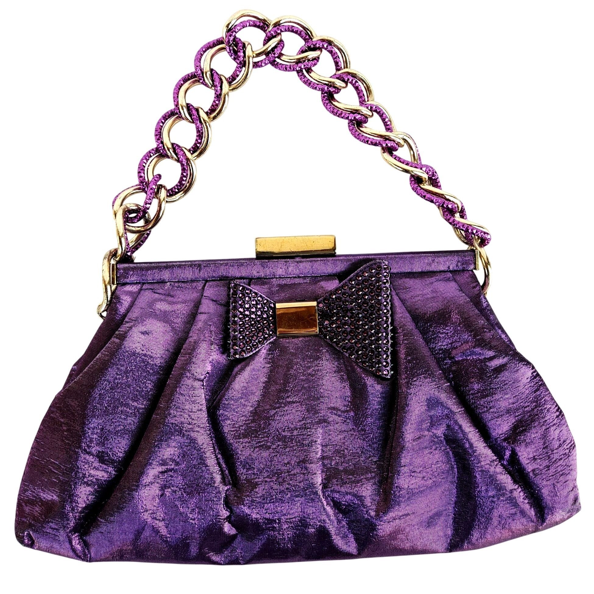 Other Fabiana Mori Italian Purple Satin Evening Bag Rhinestone Bow Size ONE SIZE - 12 Thumbnail