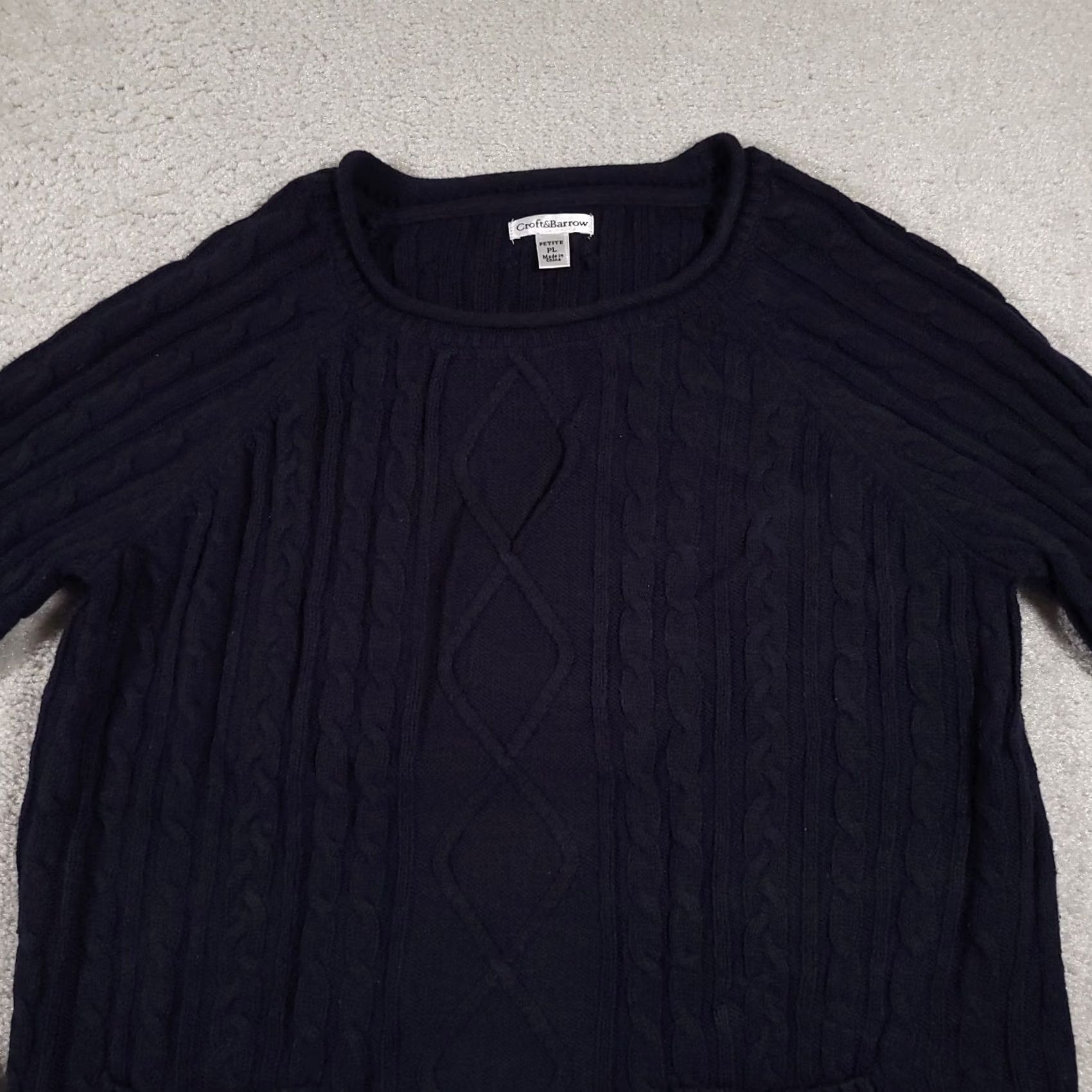 Croft & Barrow Croft & Barrow Cable Knit Sweater Women's PL Petite Blue Pockets Pullover Knit Wool Blend Size L / US 10 / IT 46 - 3 Thumbnail