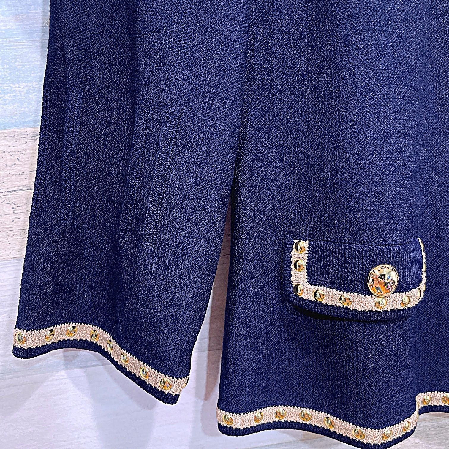 St. John ST JOHN Tweed Lady Jacket Blue Gold Studded Trim Womens 10 Size L / US 10 / IT 46 - 3 Thumbnail