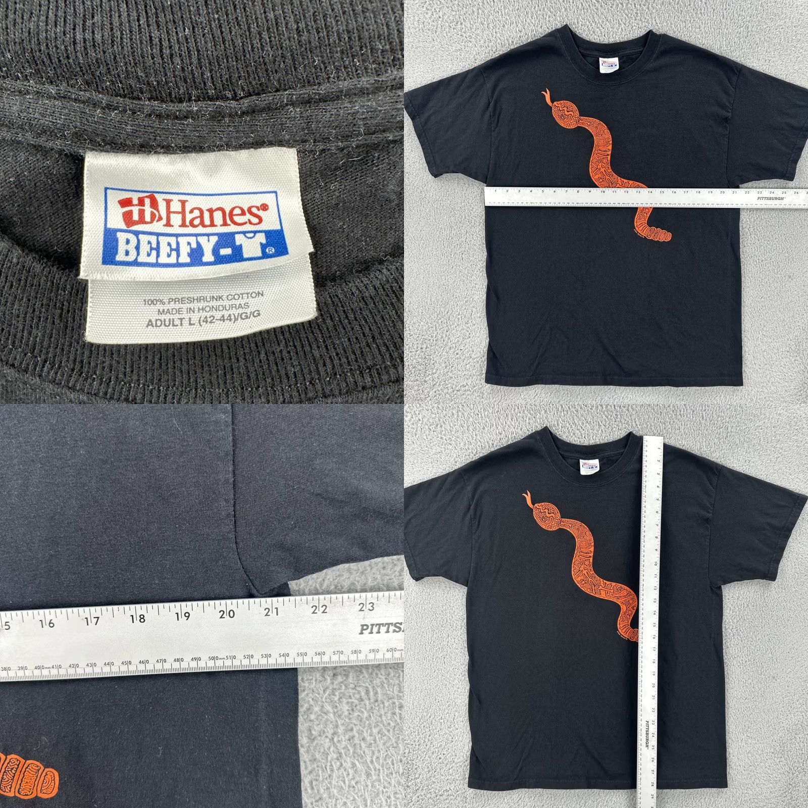 Hanes VINTAGE Hanes Beefy-T Shirt Large Black Rattlesnake Graphic Print Y2K Mens Size US L / EU 52-54 / 3 - 8 Thumbnail