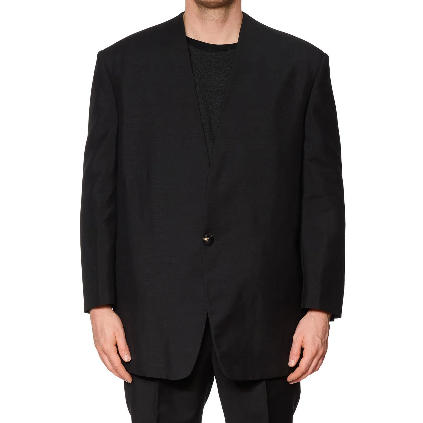 Fear of God FEAR OF GOD Black Single Breasted Lapelless Blazer Size 40R - 4 Thumbnail