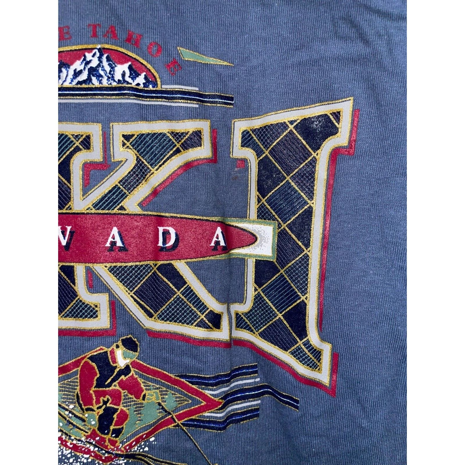 Anvil Vintage Ski Lake Tahoe Shirt Nevada Skiing Blue Tee 90s VTG Size US L / EU 52-54 / 3 - 6 Thumbnail