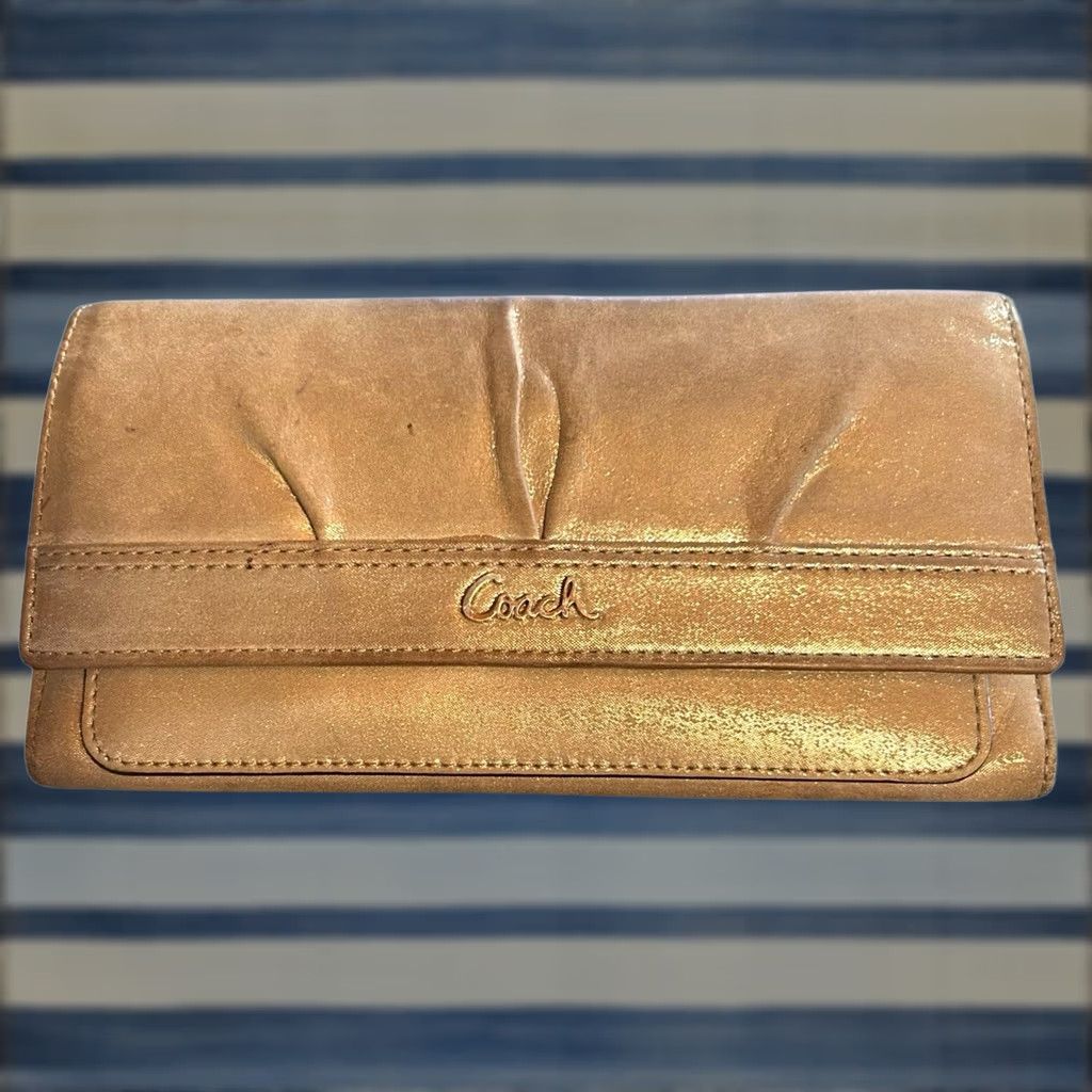 Coach Coach Wallet Trifold Leather Metallic Brown Solid Women Credit Card Read Wallet Womens Zip-Around Size ONE SIZE - 1 Thumbnail