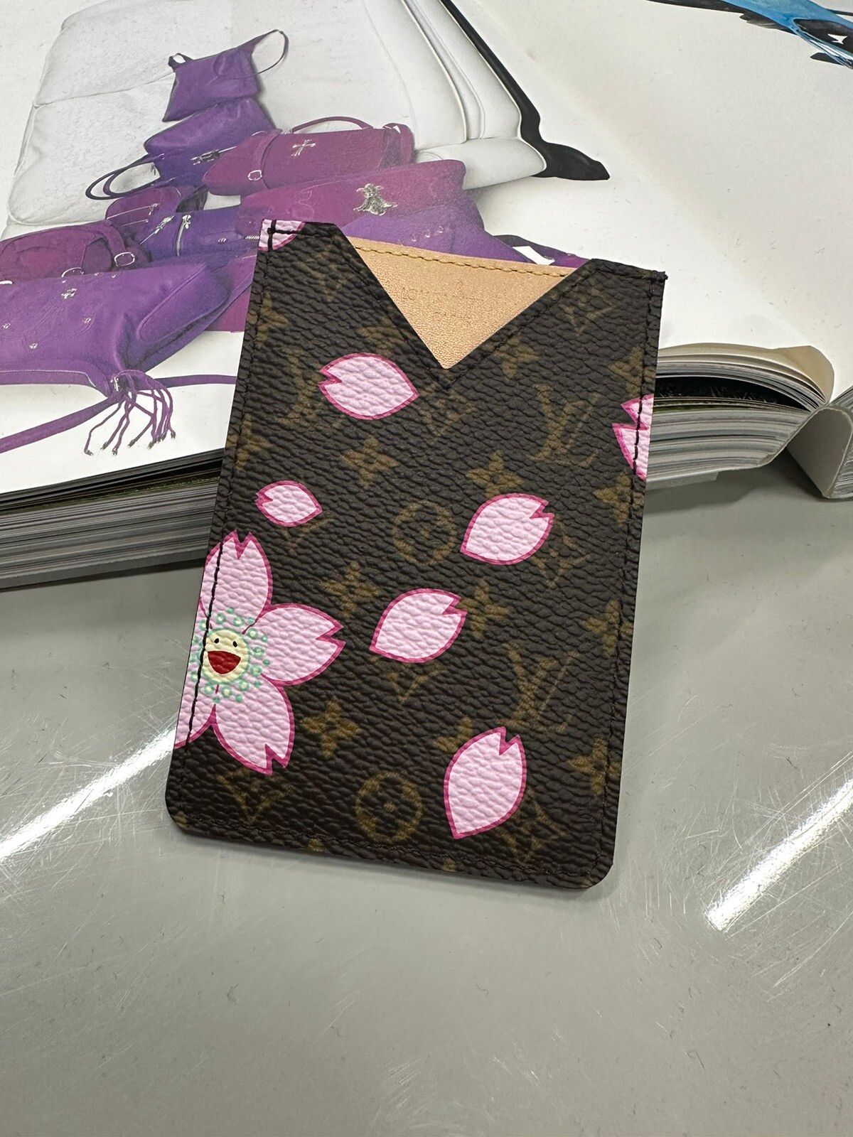 Pre-owned Louis Vuitton X Takashi Murakami Louis Vuitton Cherry Blossom Card Holder Mirror Case In Brown