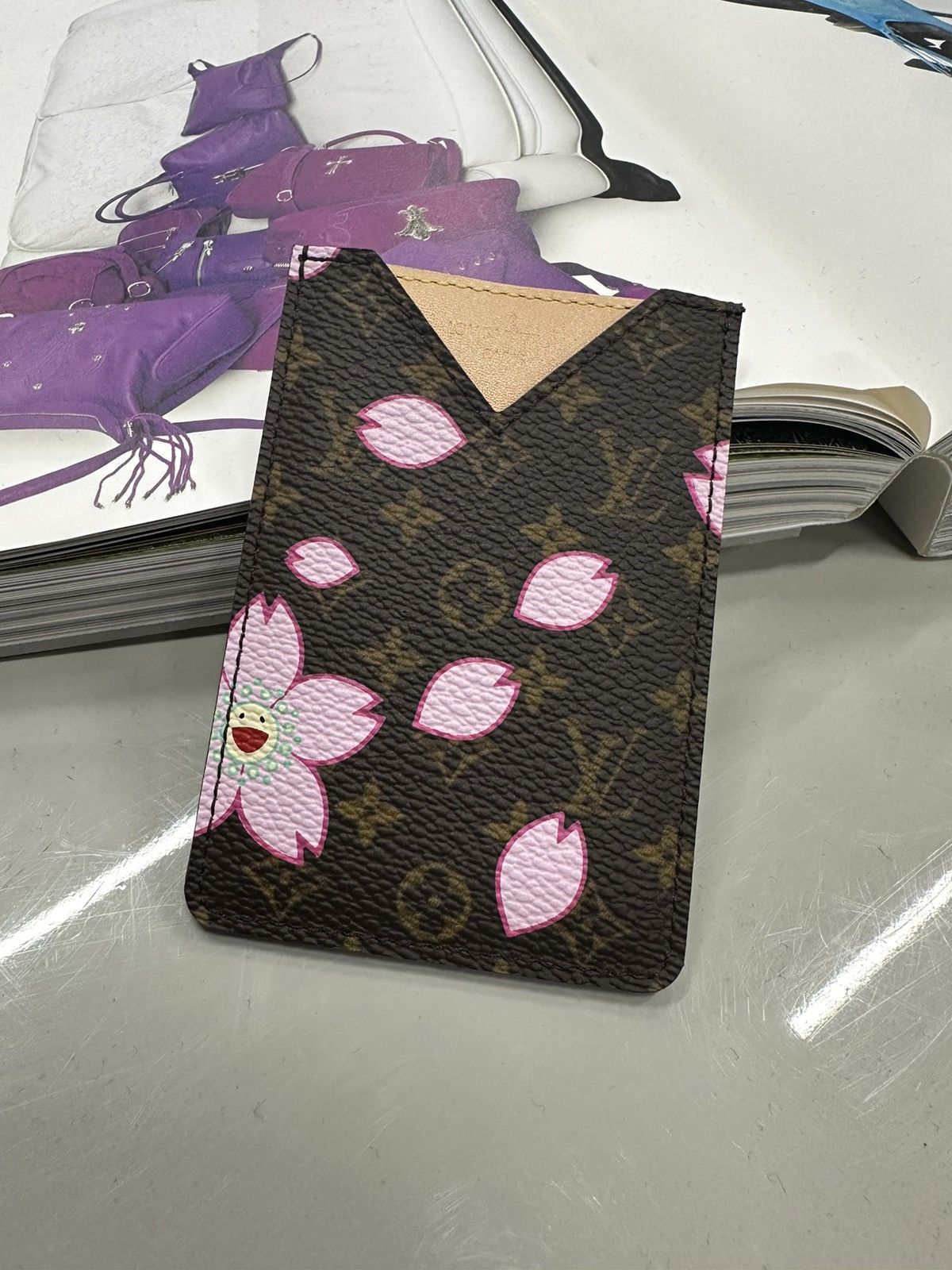image of Louis Vuitton Cherry Blossom Card Holder Mirror Case in Brown, Men's