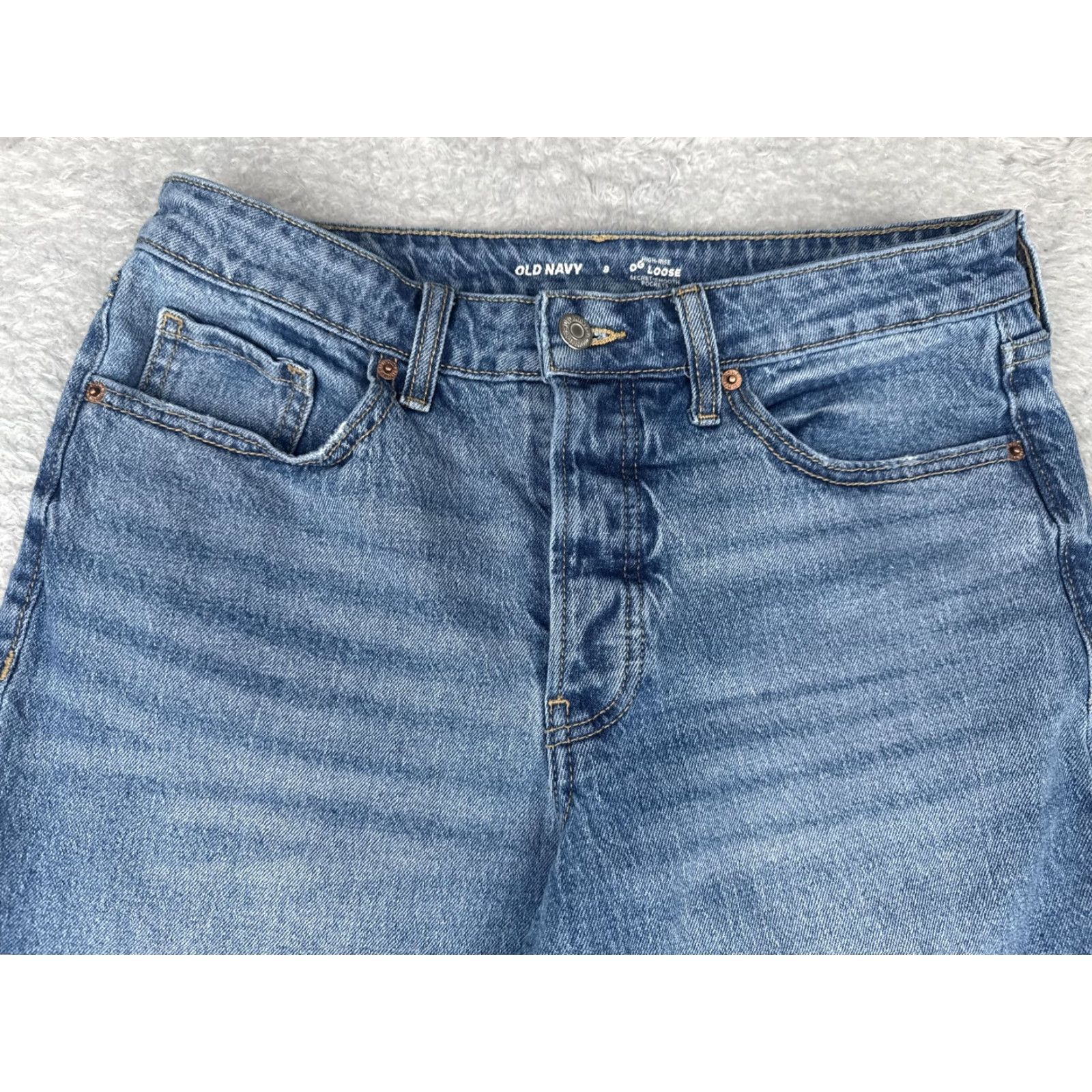 Old Navy Old Navy Jeans Womens 8 Blue High-Rise OG Loose Cropped Raw Hem Wide Leg Denim Size 30" / US 8 / IT 44 - 4 Thumbnail