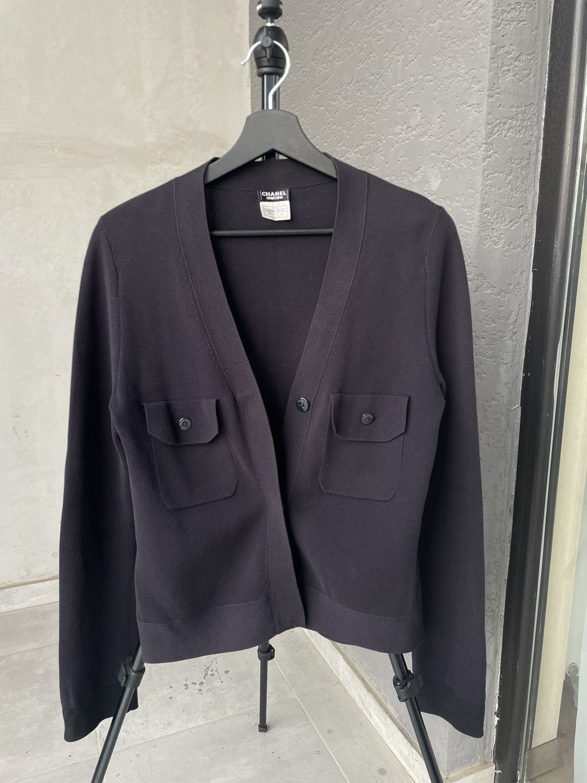 image of Chanel Uniform Vintage Cardigan in Dark Blue, Women's (Size Small)