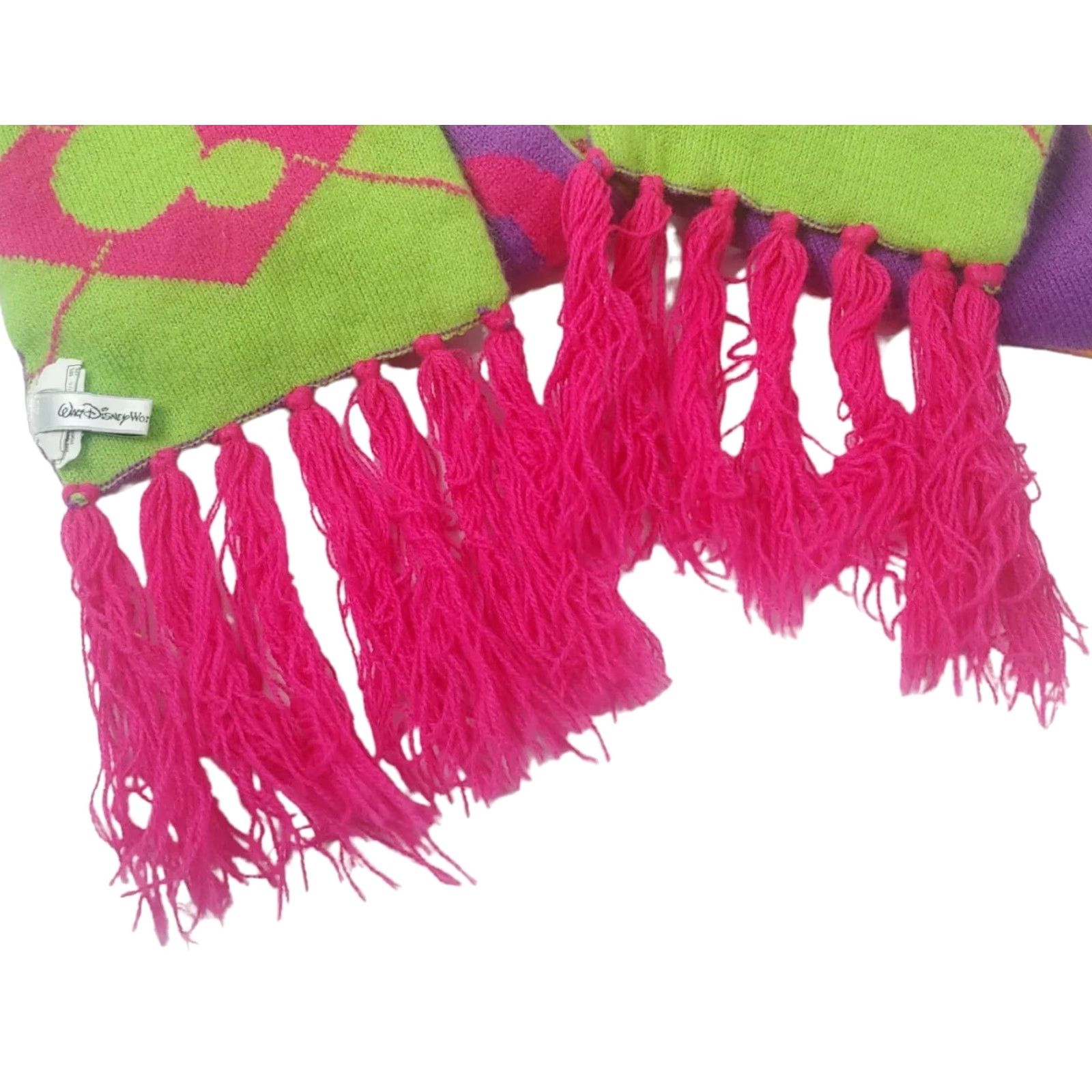 Disney Walt Disney Parks I Love Mickey Scarf Reversible Argyle Diamond Knit 78" Womens Winter Fringe Multicolor Size ONE SIZE - 5 Thumbnail