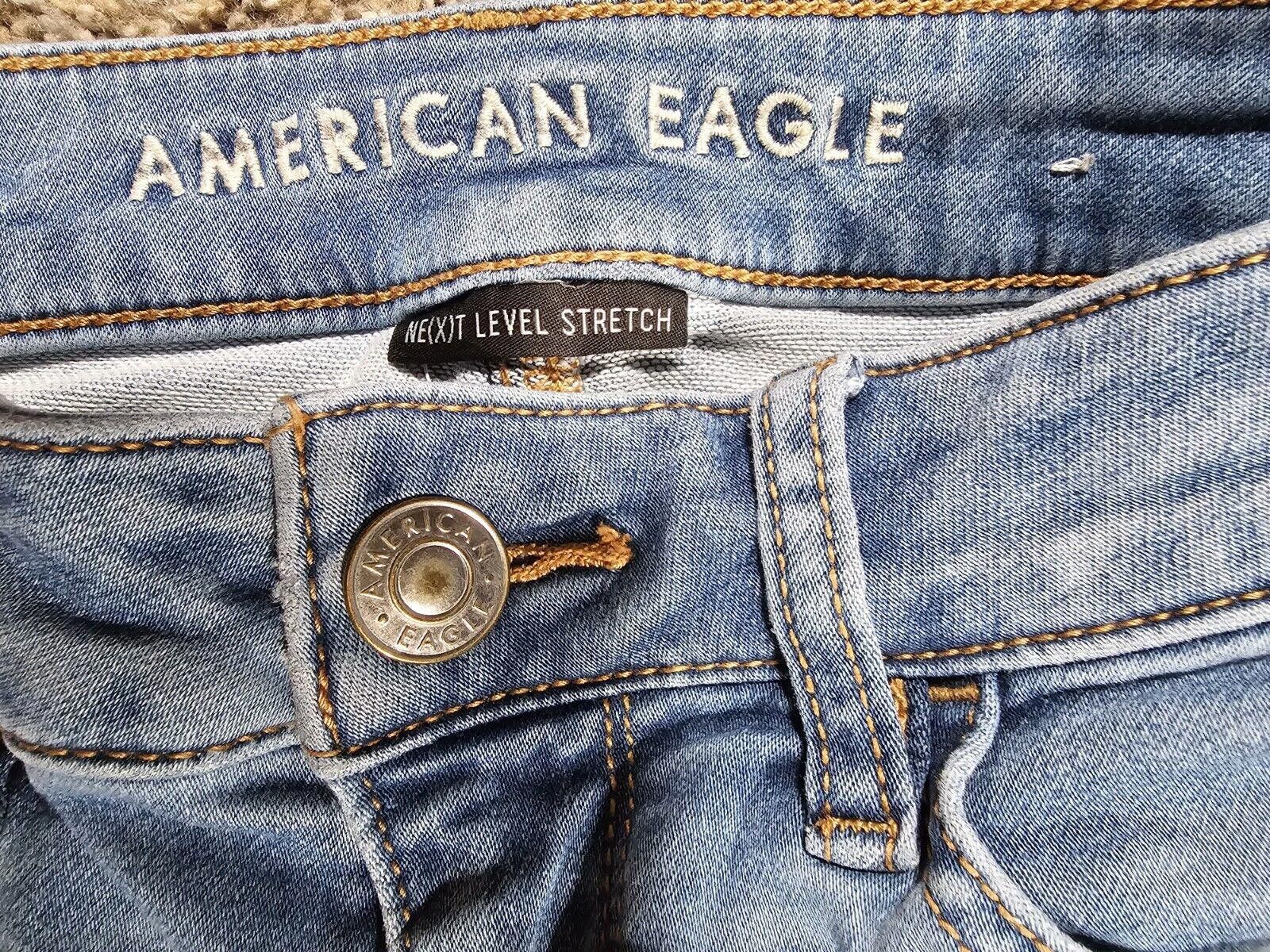 Designer American Eagle Next Level Stretch Blue Rip Destroyed Jeans 4 Size 27" / US 4 / IT 40 - 2 Thumbnail