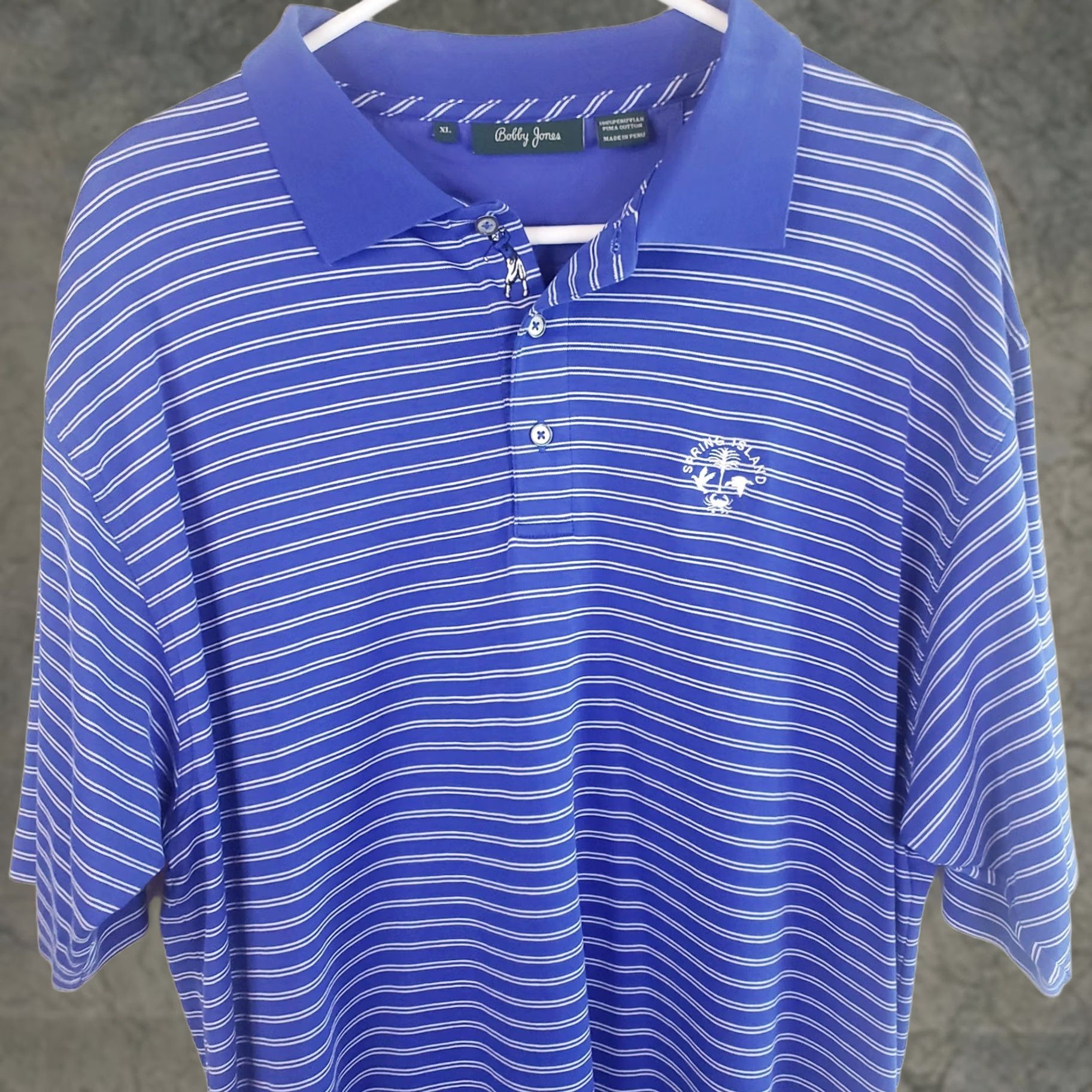 Vintage Bobby Jones Polo Shirt Men XL Blue Stripe Short Sleeve Button Collared Classic Breathable Easy Care Golf Spring Island SC Logo Size US XL / EU 56 / 4 - 1 Thumbnail