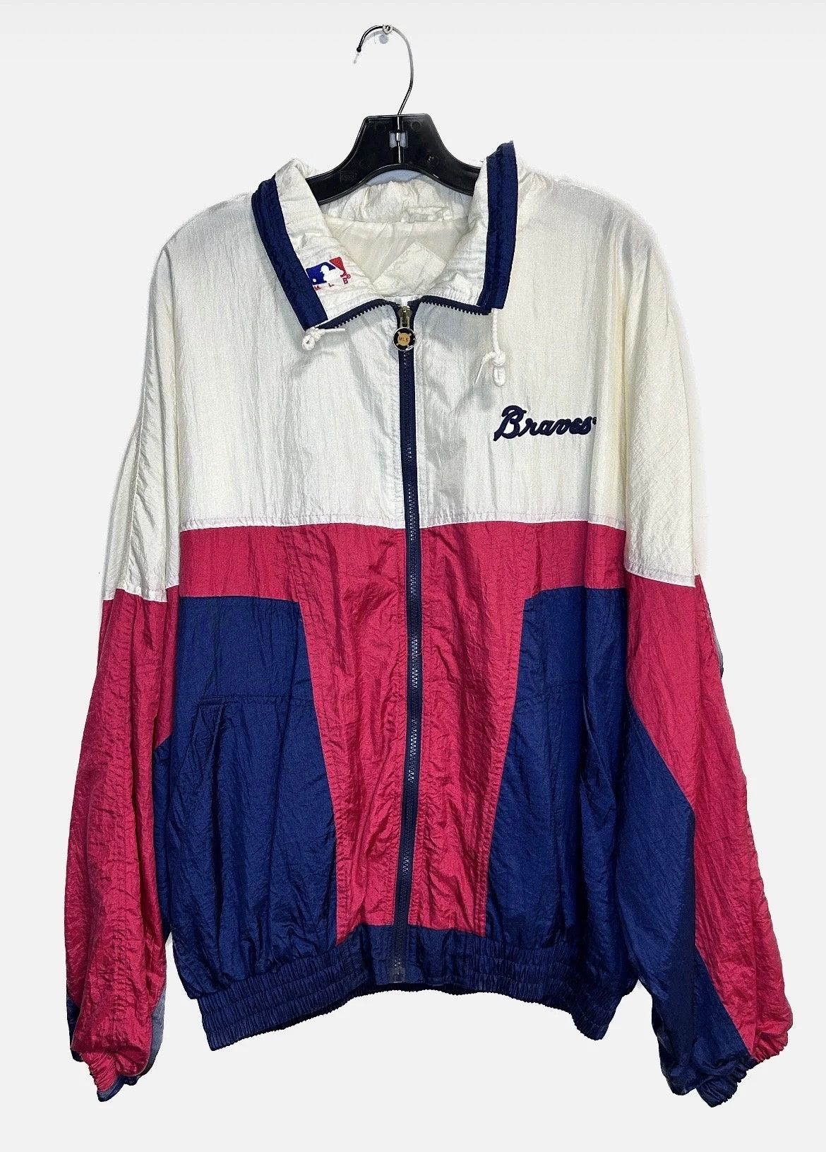 Image of Vintage Mlb Atlanta Braves Windbreaker Jacket in White, Men's (Size XL)