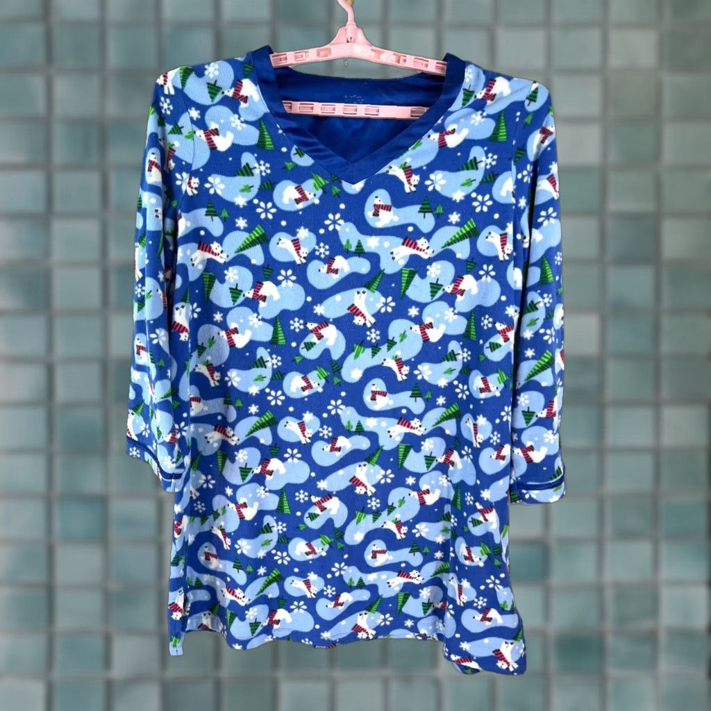 Vintage Womens Polar Sleep Shirt Blue 4XL Cozy Fleece Allover Print Nightgown Slee Sleeves Long 37 in 54 in Chest Womens, 80s Classic Theme Size XXL / US 16-18 / IT 52-54 - 1 Thumbnail