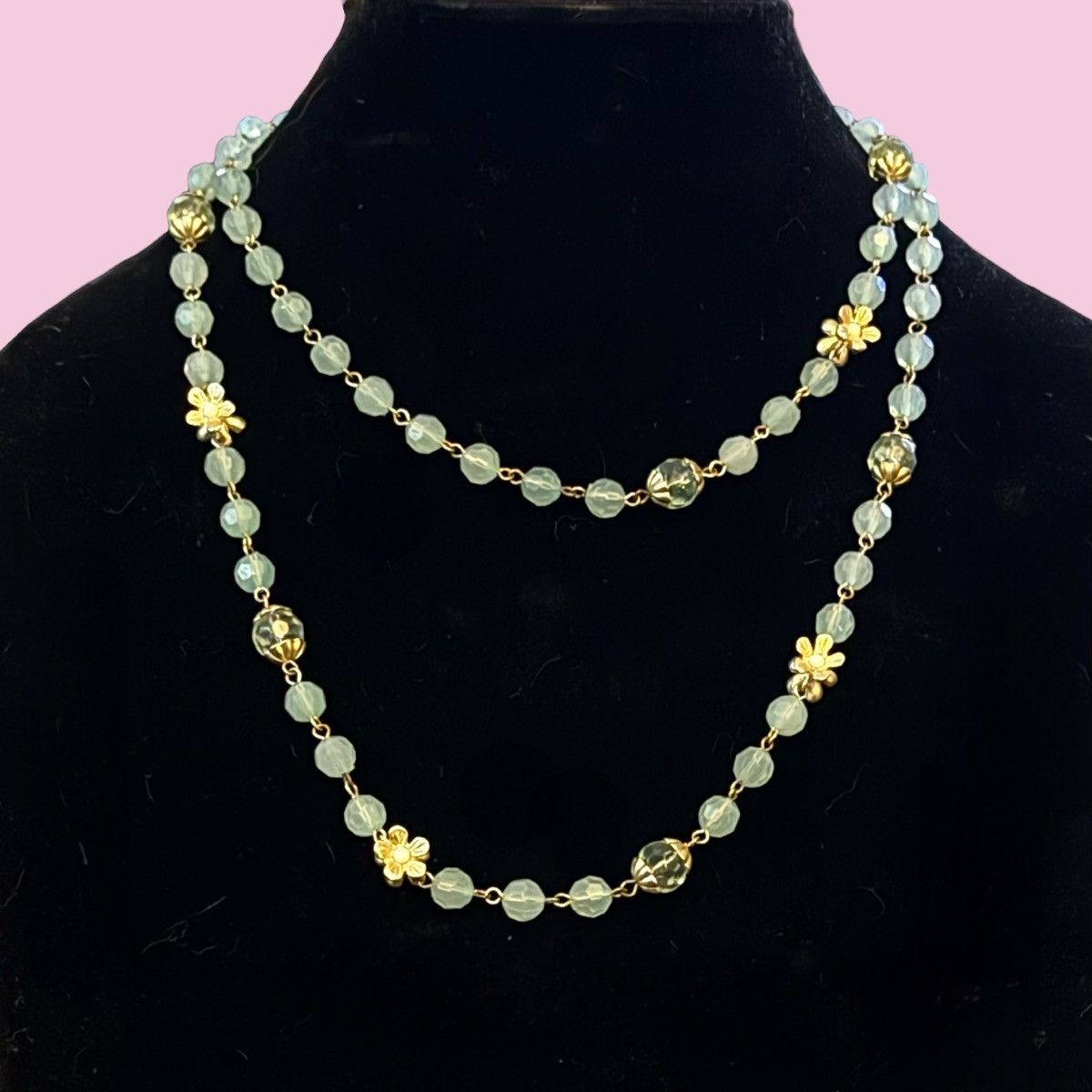 Other Light blue long bead chain and flowers necklace Size ONE SIZE - 1 Thumbnail