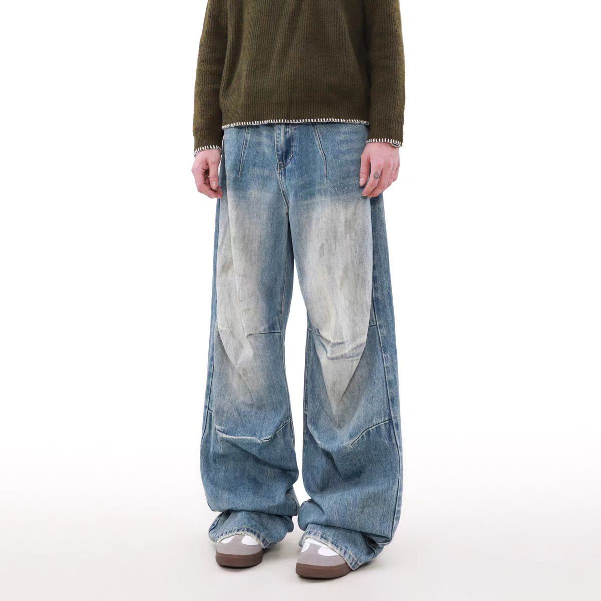 Japanese Brand Washed and frayed loose fit straight leg jeans Size US 32 / EU 48 - 4 Thumbnail