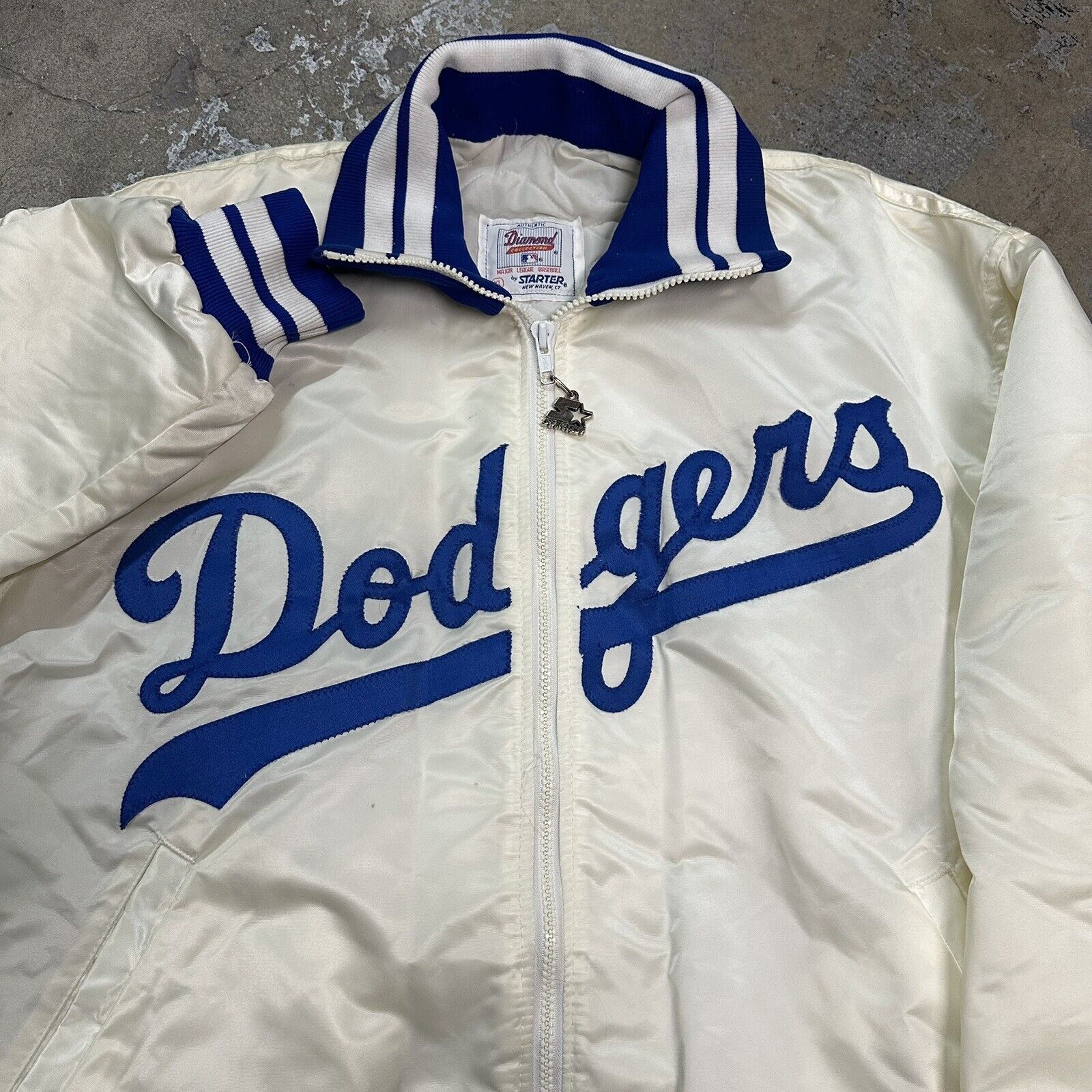 MLB × Starter Vintage 80s Starter Los Angeles Dodgers White Satin Jacket Size US XL / EU 56 / 4 - 2 Thumbnail