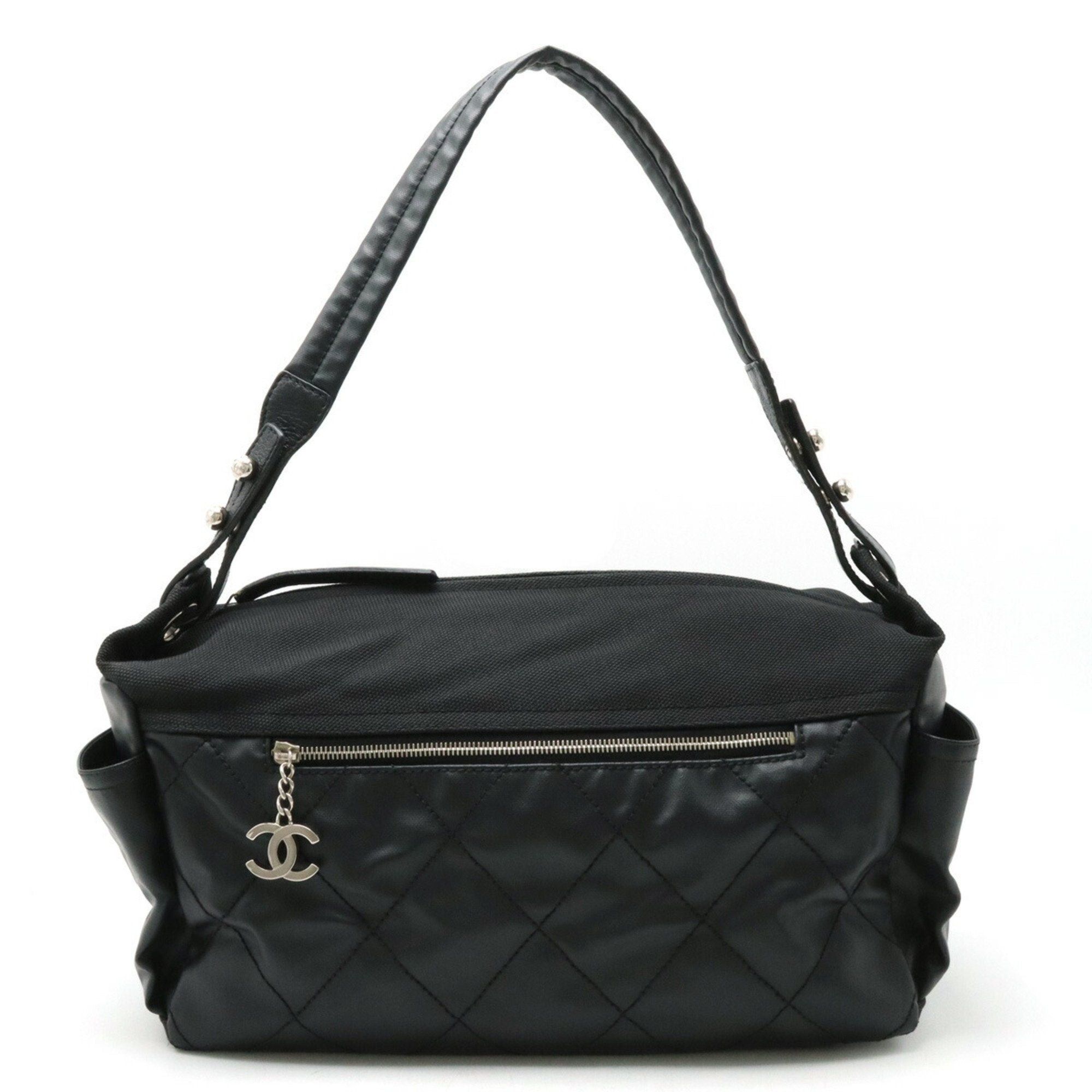 image of Chanel Paris Biarritz Shoulder Bag Coated Canvas Black A34205, Women's