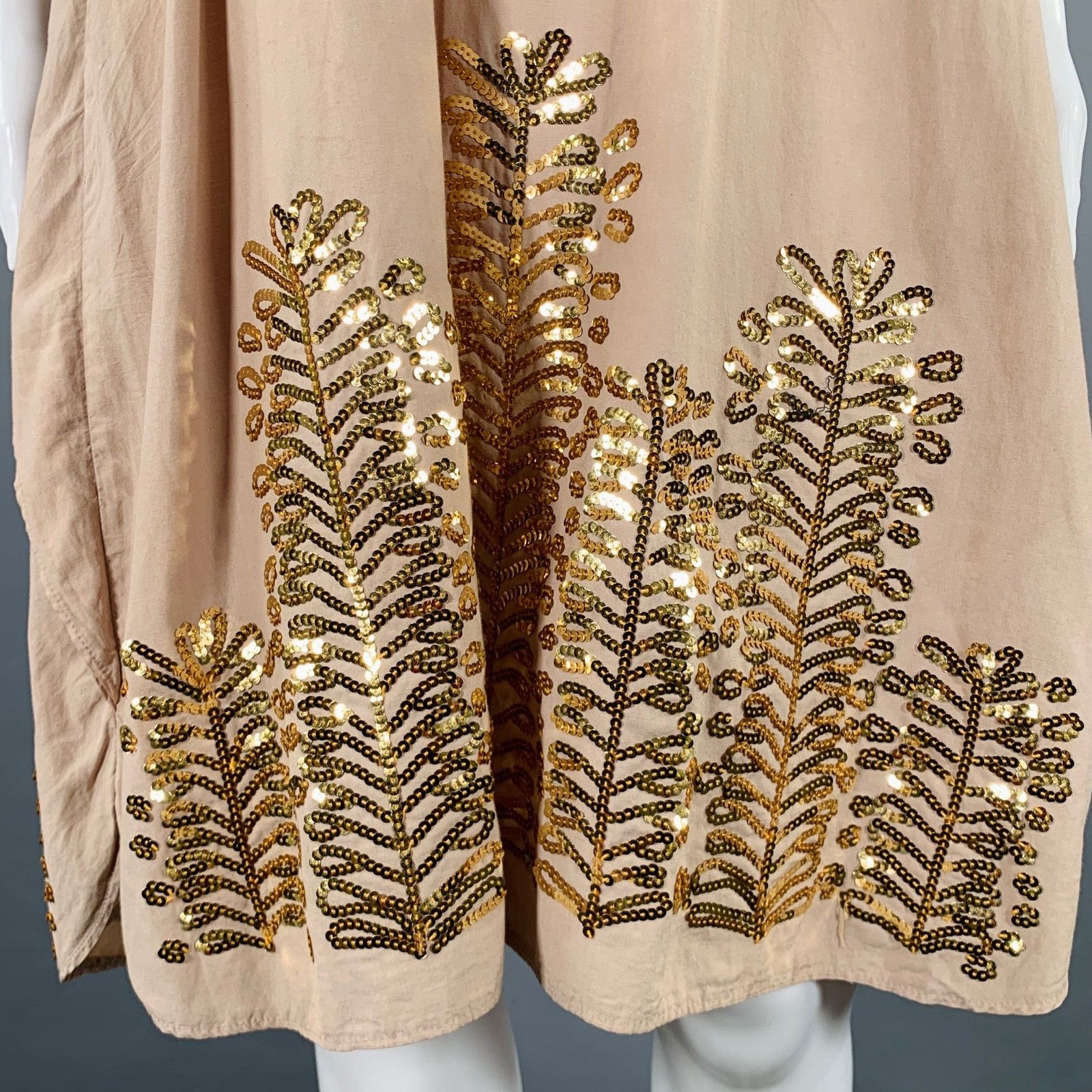 Cosmic Wonder Size S Khaki Beige Silk Cotton Embroidered Oversized Dress Size S / US 4 / IT 40 - 2 Thumbnail