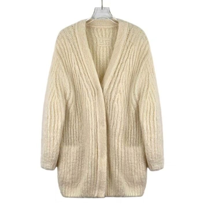Fendi Fendi Beige Mohair V-Neck Cardigan Size S / US 4 / IT 40 - 1 Thumbnail