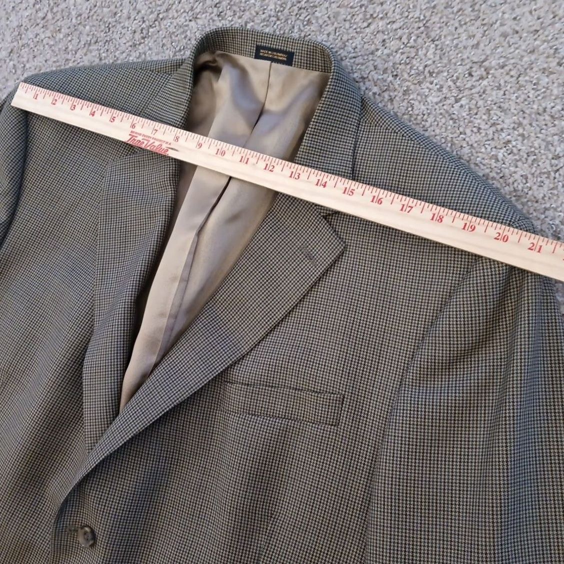Stafford Stafford Blazer Mens 50 Beige Houndstooth Check Wool Blend Single Vent Jacket Front Button Style: Two-Button Notch Lapel 2 Piece Regular Length Mens Size 50R - 2 Thumbnail