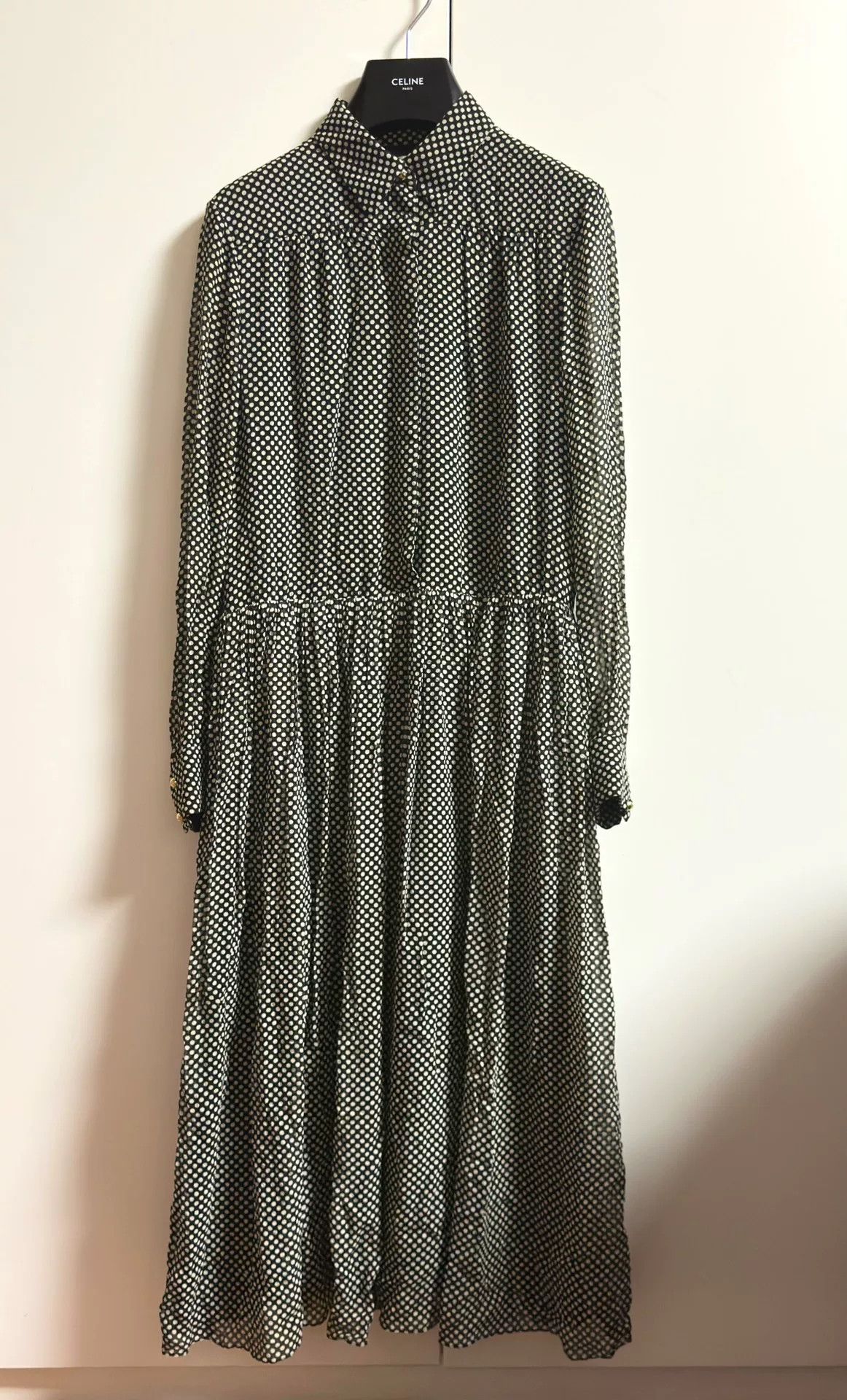 celine black and white polka dot dress