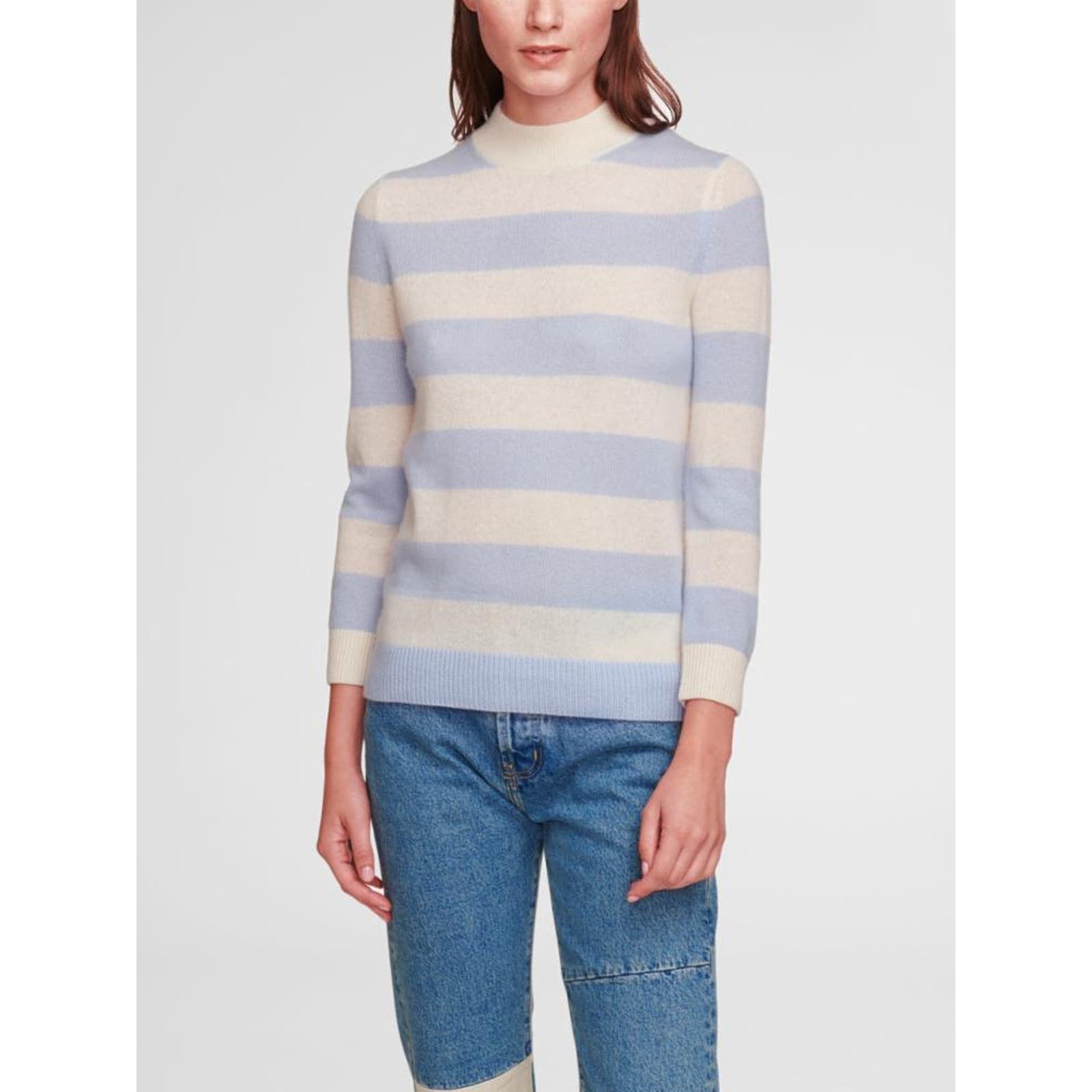 image of White Warren White + Warren Mariner Mockneck Sweater Blue Multi/pearl - M, Women's (Size Medium)