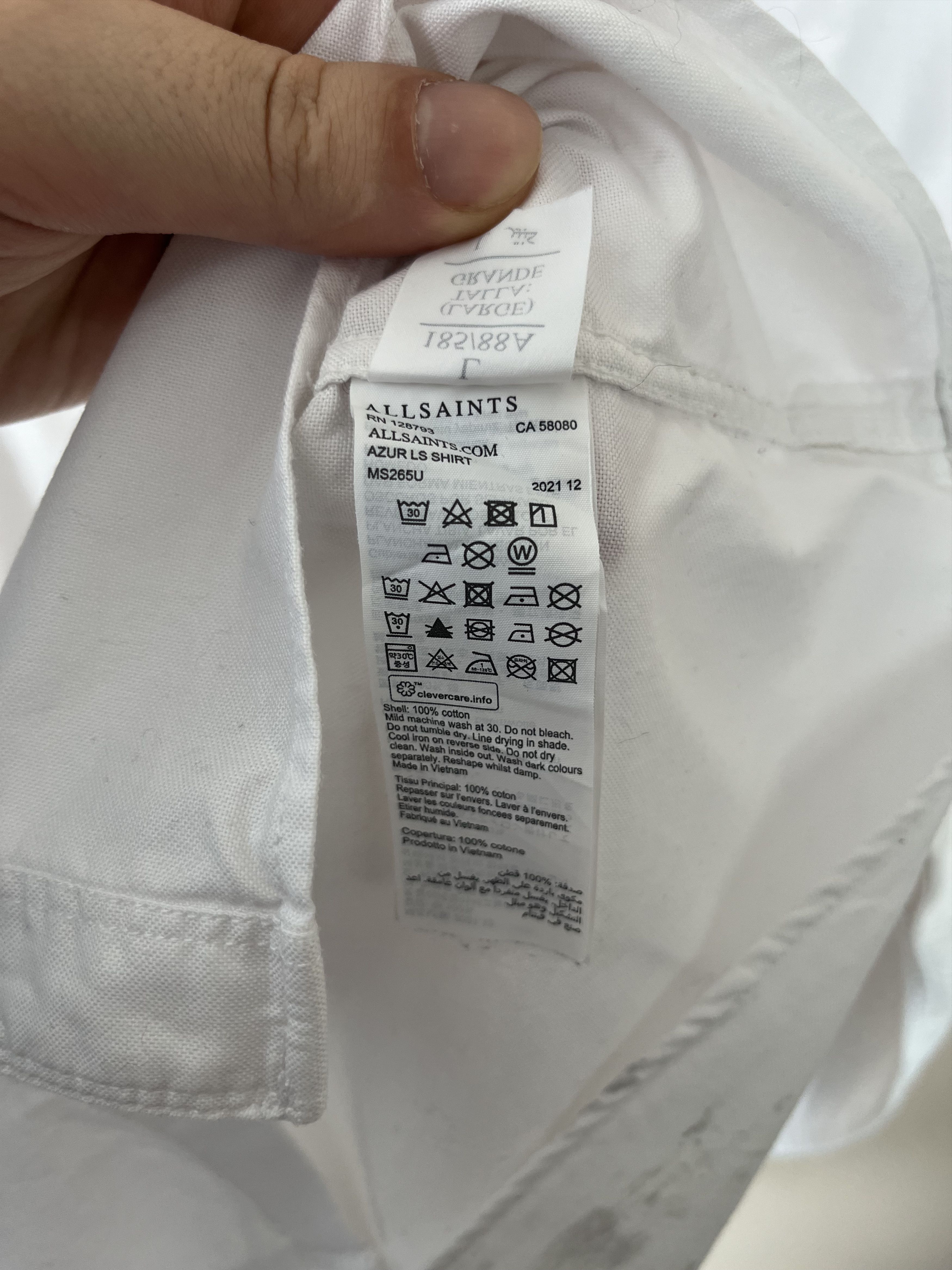 Allsaints ALLSAINTS AZUR LS WHITE SHIRT BUTTON LONGSLEEVE Size US L / EU 52-54 / 3 - 11 Thumbnail