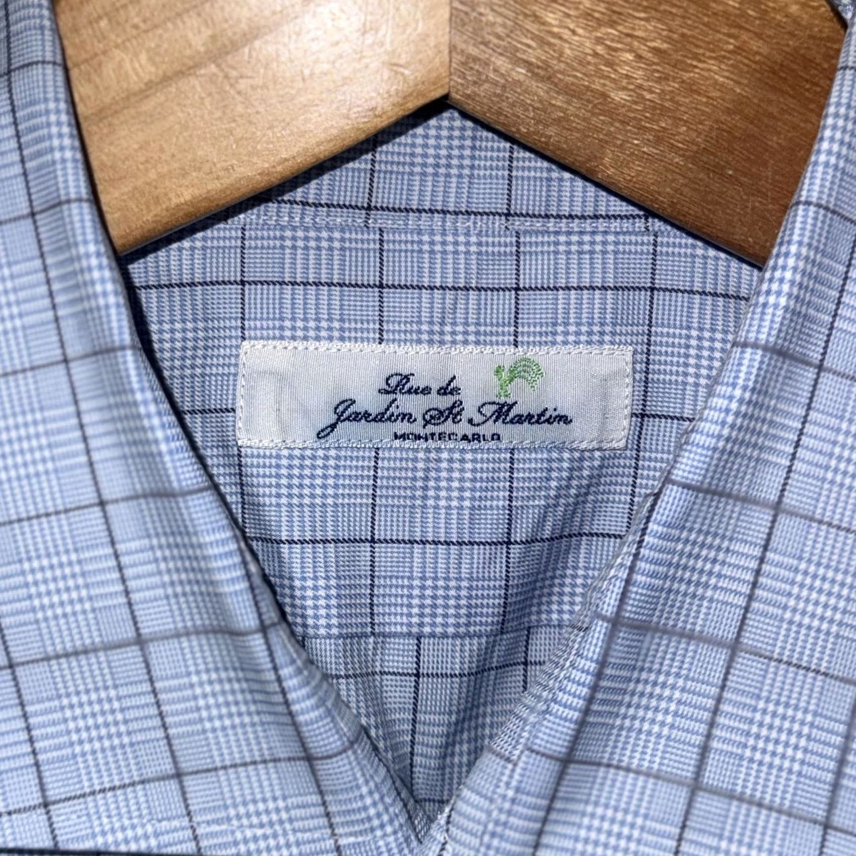 Vintage Rue de Jardin St. Martin Shirt Mens Large Blue Plaid Check Dress Long Sleeve Size 42R - 6 Thumbnail