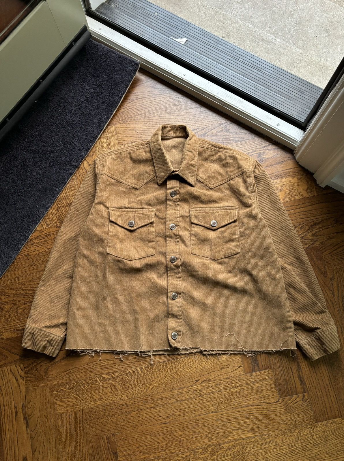 Route 66 × Vintage 90s Vintage Corduroy Jacket Raw Hem Crop Boxy Straight Edge Size US S / EU 44-46 / 1 - 3 Thumbnail