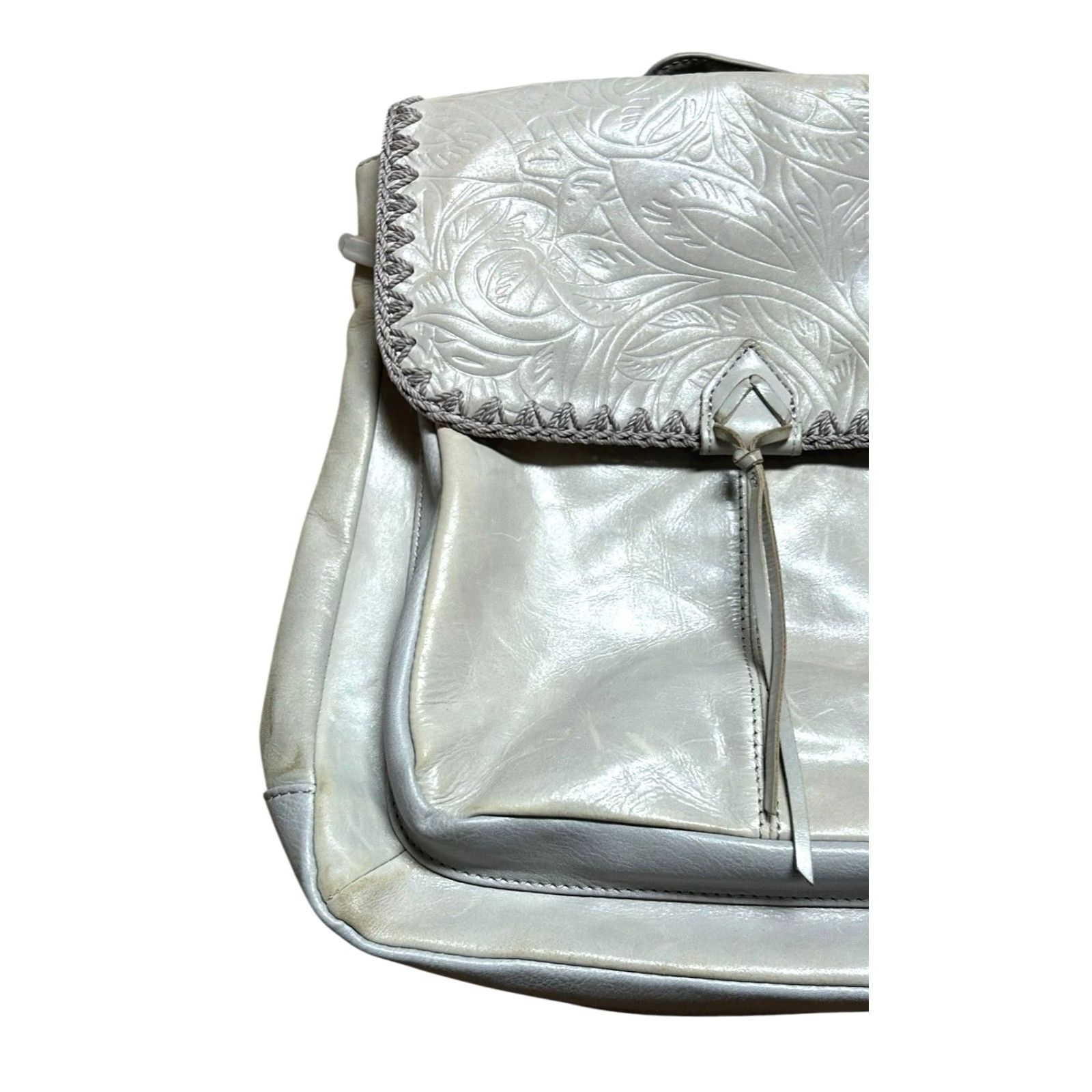 The Sak VINTAGE The Sak Ventura Backpack Purse Messenger Bag Gray Distressed Embossed Women's Size ONE SIZE - 3 Thumbnail