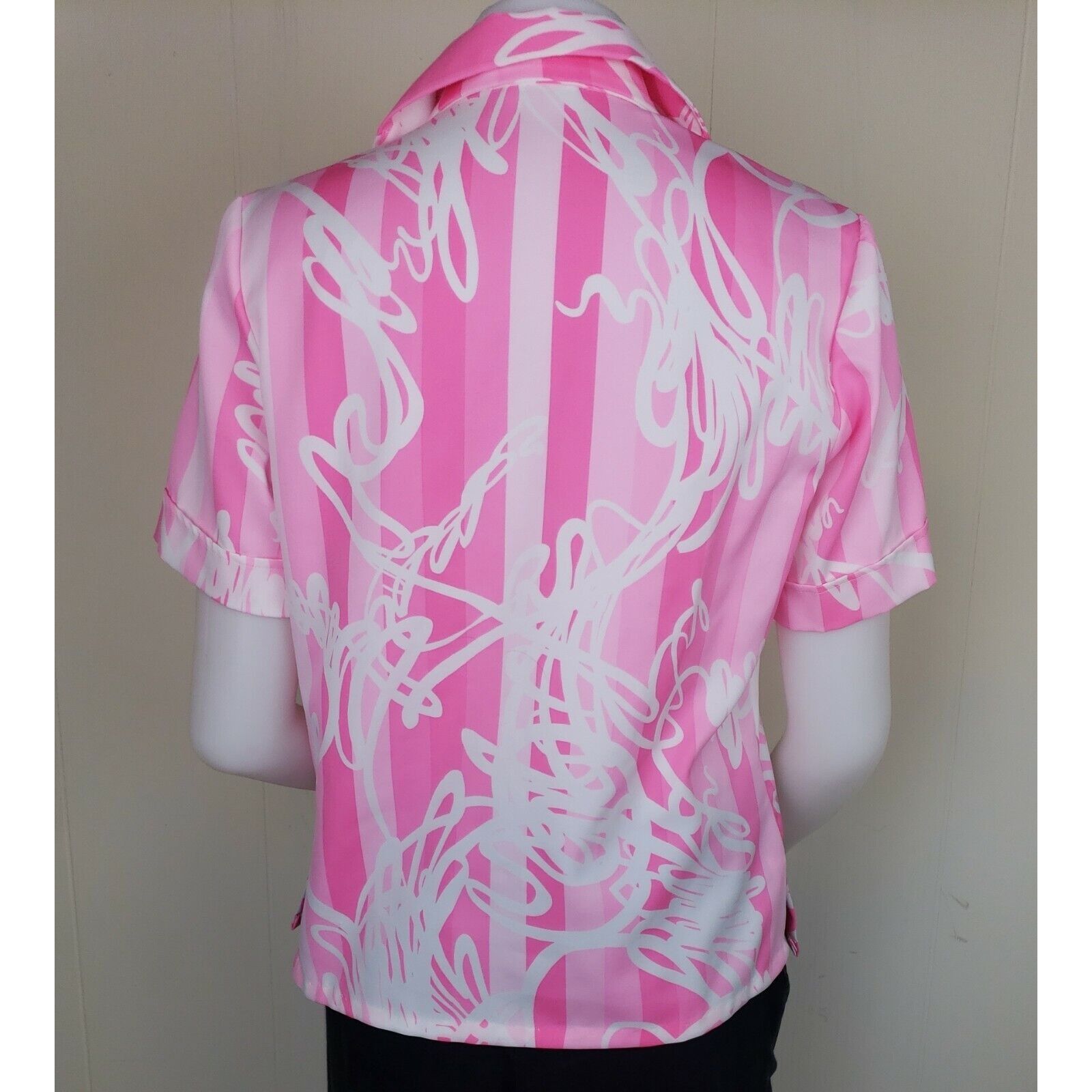 Vintage 70s Pussy Bow Top Womens M Pink Floral Polyester Short Sleev Size M / US 6-8 / IT 42-44 - 2 Thumbnail