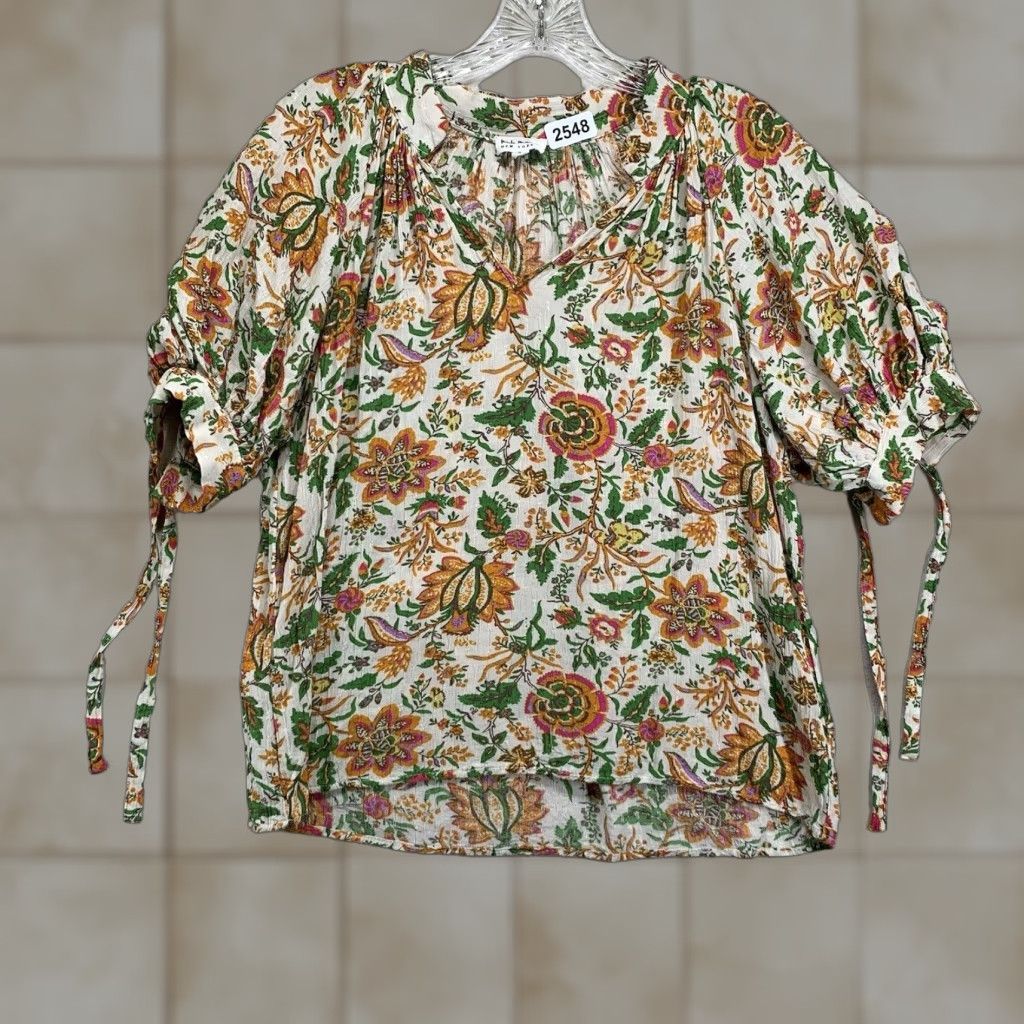 Nicole Miller VINTAGE Nicole Miller Women's Blouse S Floral Peasant Boho V Neck 3/4 Sleeve Rayon Size S / US 4 / IT 40 - 1 Thumbnail