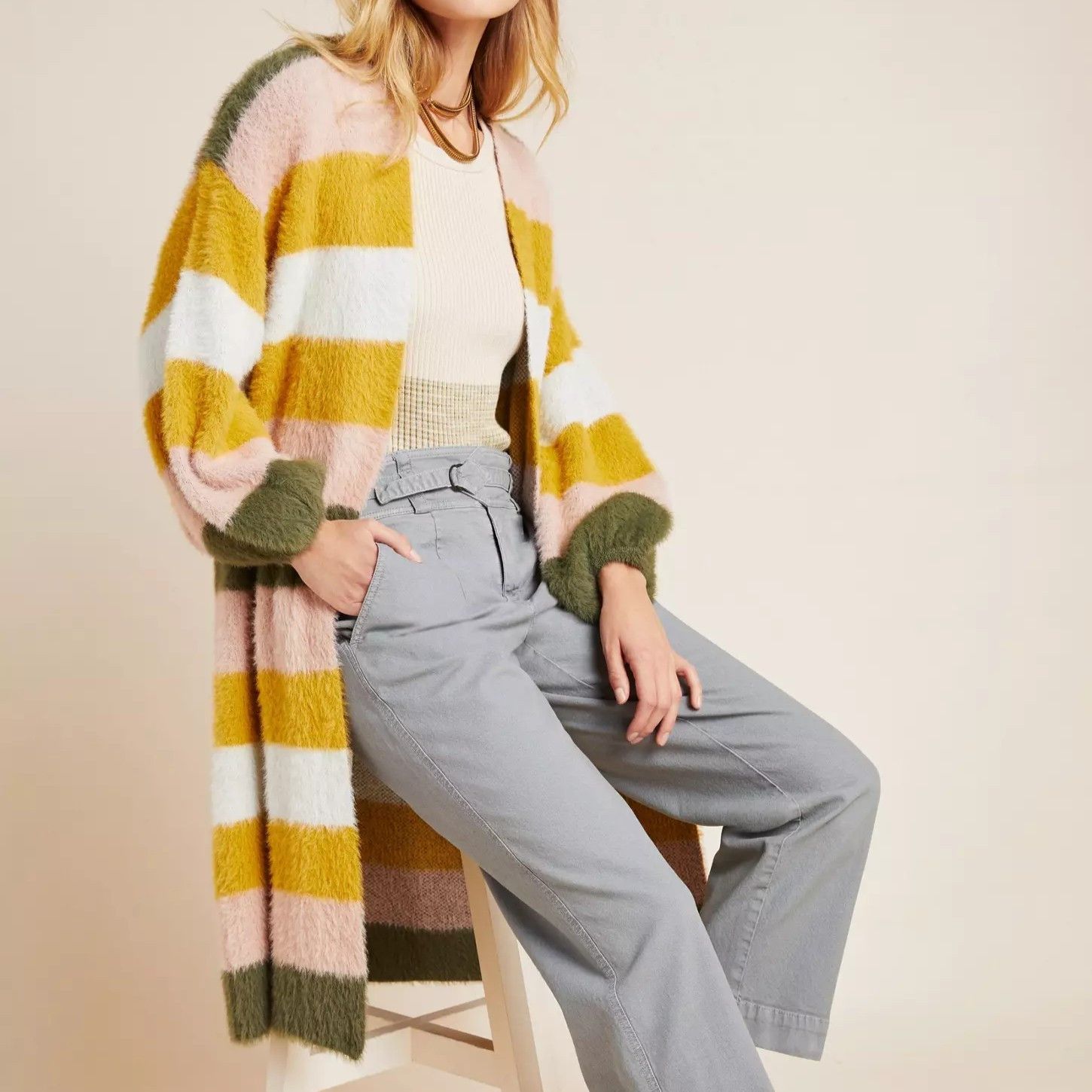 Anthropologie Cozy Striped Duster Kimono Cardigan Sweater in One size OS Size ONE SIZE - 2 Thumbnail