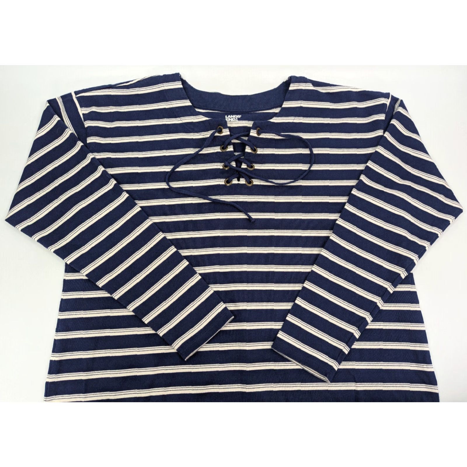 Lands' End Lands' End Tunic Shirt Women L Heavyweight Striped Long Sleeve Blue Rugby Pattern Size L / US 10 / IT 46 - 2 Thumbnail