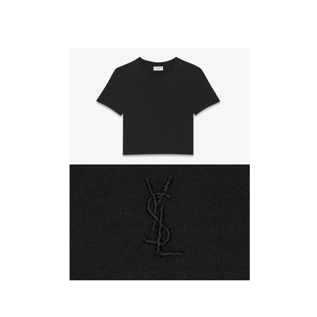 Saint Laurent Paris o1b1hav110525 Women’s Cassandre Cropped T-Shirt in Black Size L / US 10 / IT 46 - 1 Preview