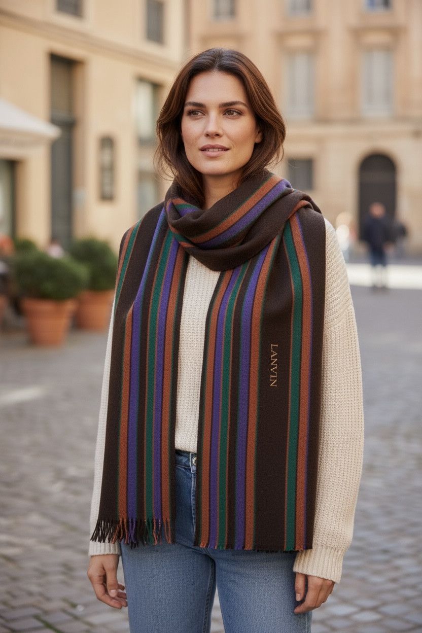 💥Vintage LANVIN Wool Native Striped Shawl Body Wrap