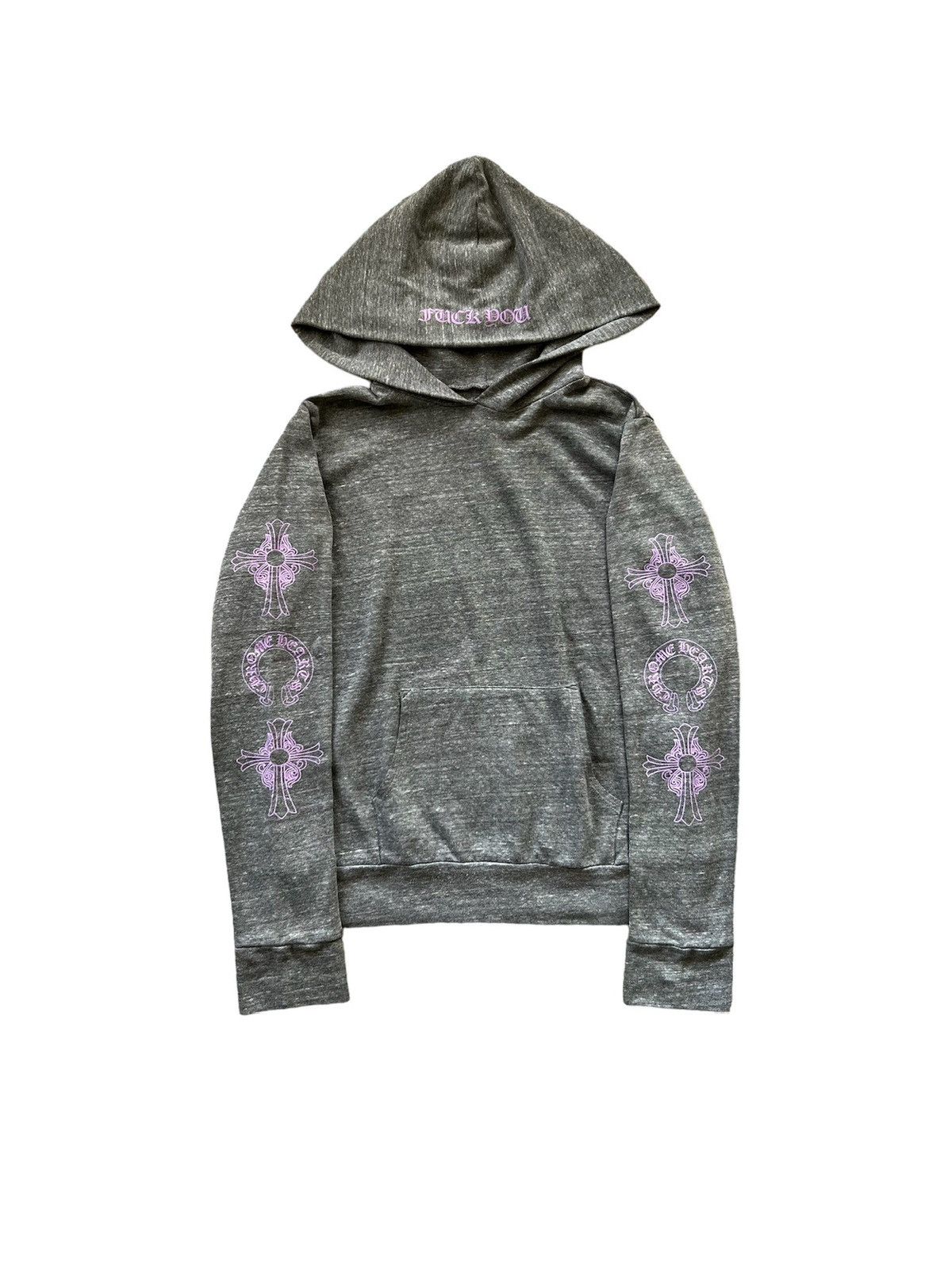 image of Chrome Hearts Fuck You Grey And Lilac Hoodie, Men's (Size Small)