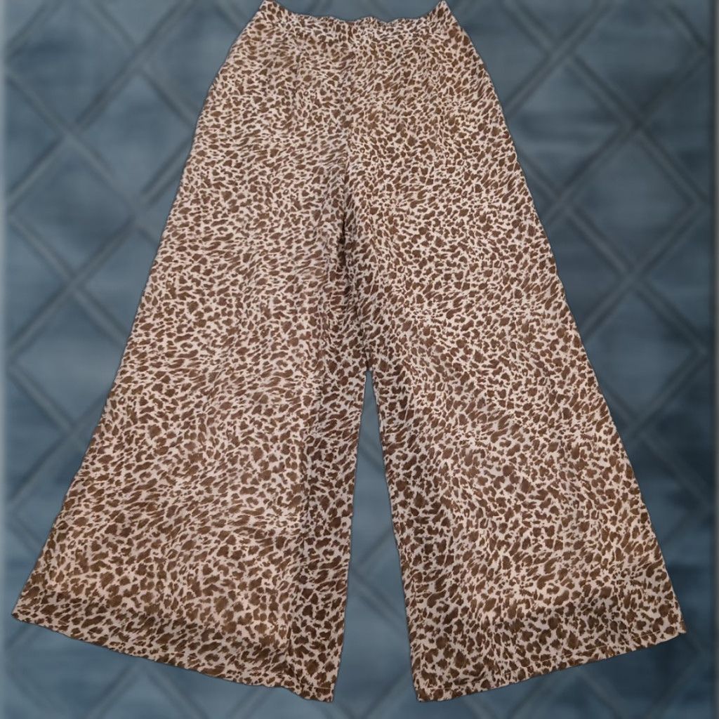 Vintage HYFVE Pants Womens Large Brown Animal Print Wide-Leg Pull On Lined 28x30 Size 36" / US 14 / IT 50 - 1 Thumbnail